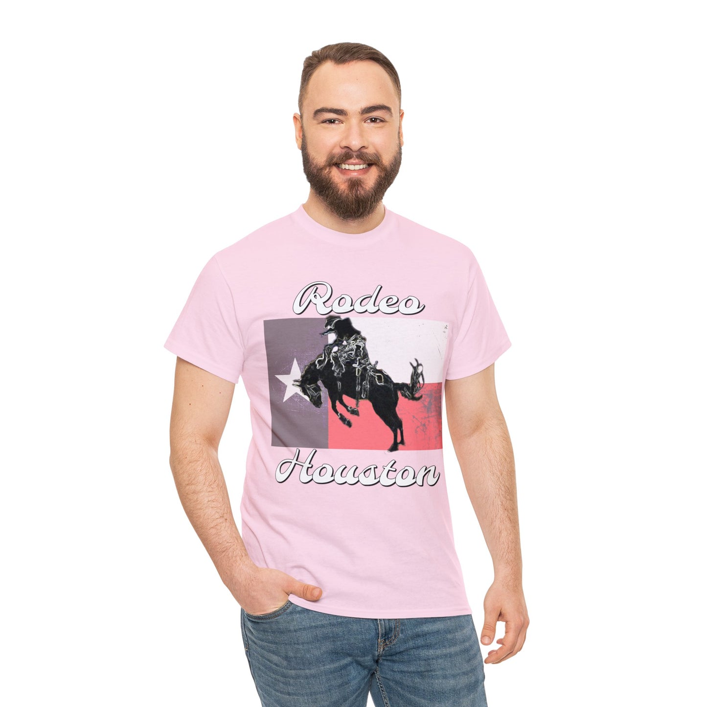 Vintage Rodeo Houston Texas Flag Bronc Buster Heavy Cotton Tee