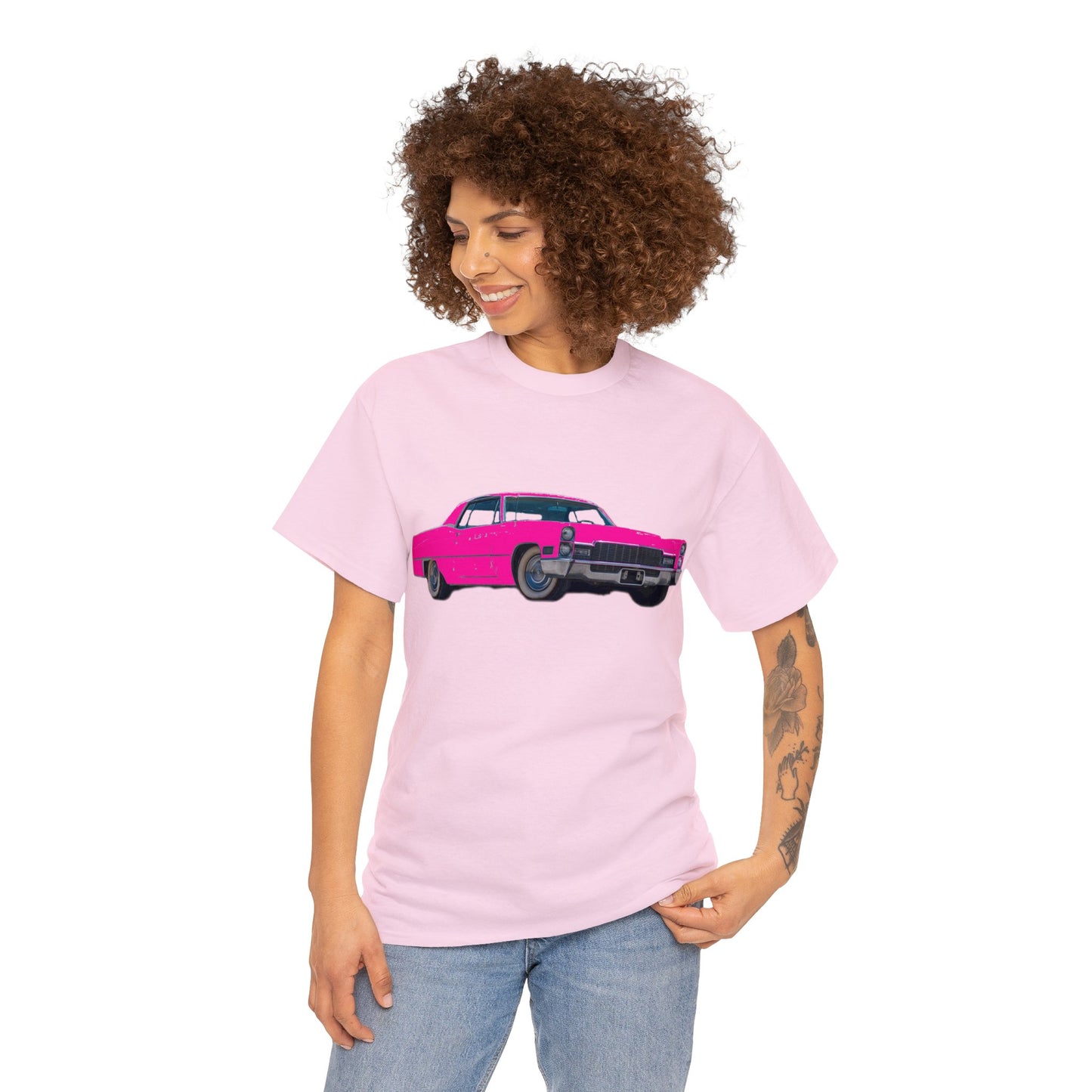 Pink Cadillac, Vintage Car, Caddy Daddy, Retro DeVille Heavy Cotton Tee