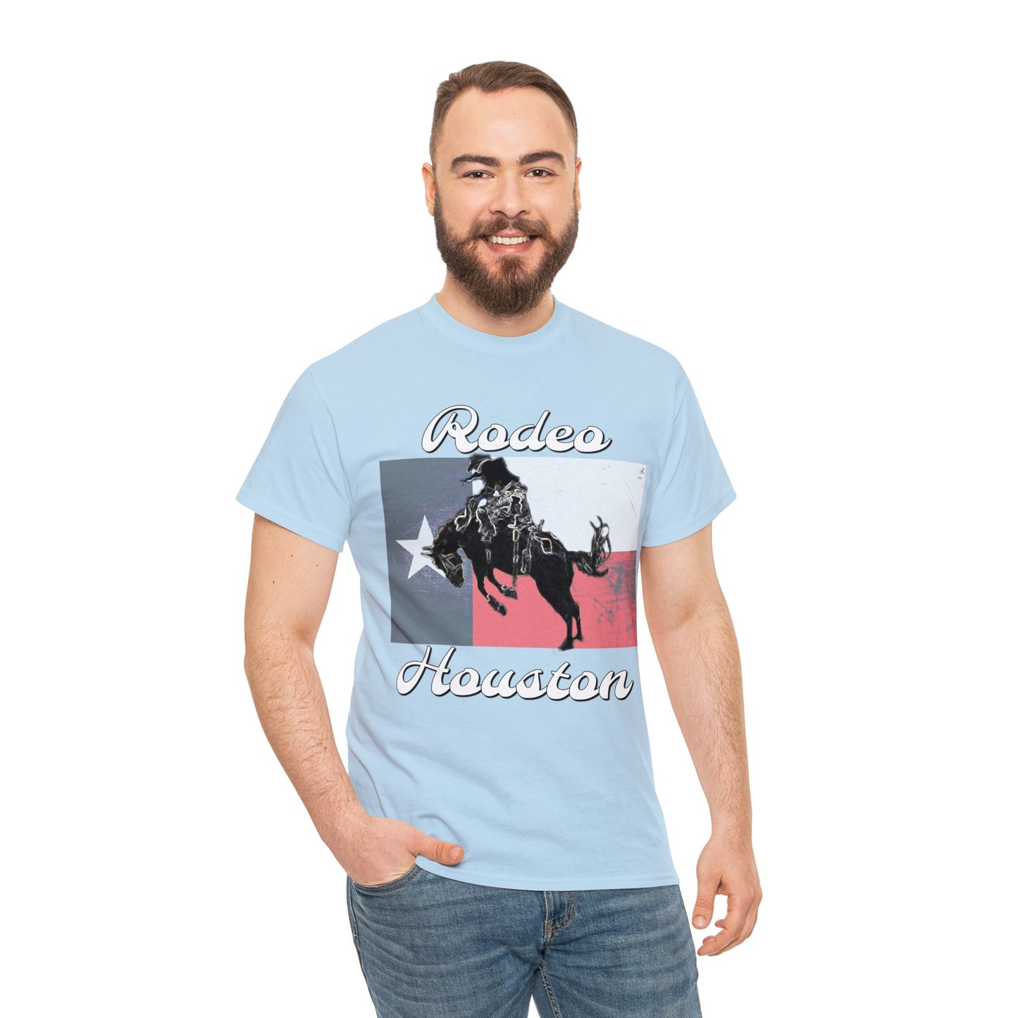 Vintage Rodeo Houston Texas Flag Bronc Buster Heavy Cotton Tee