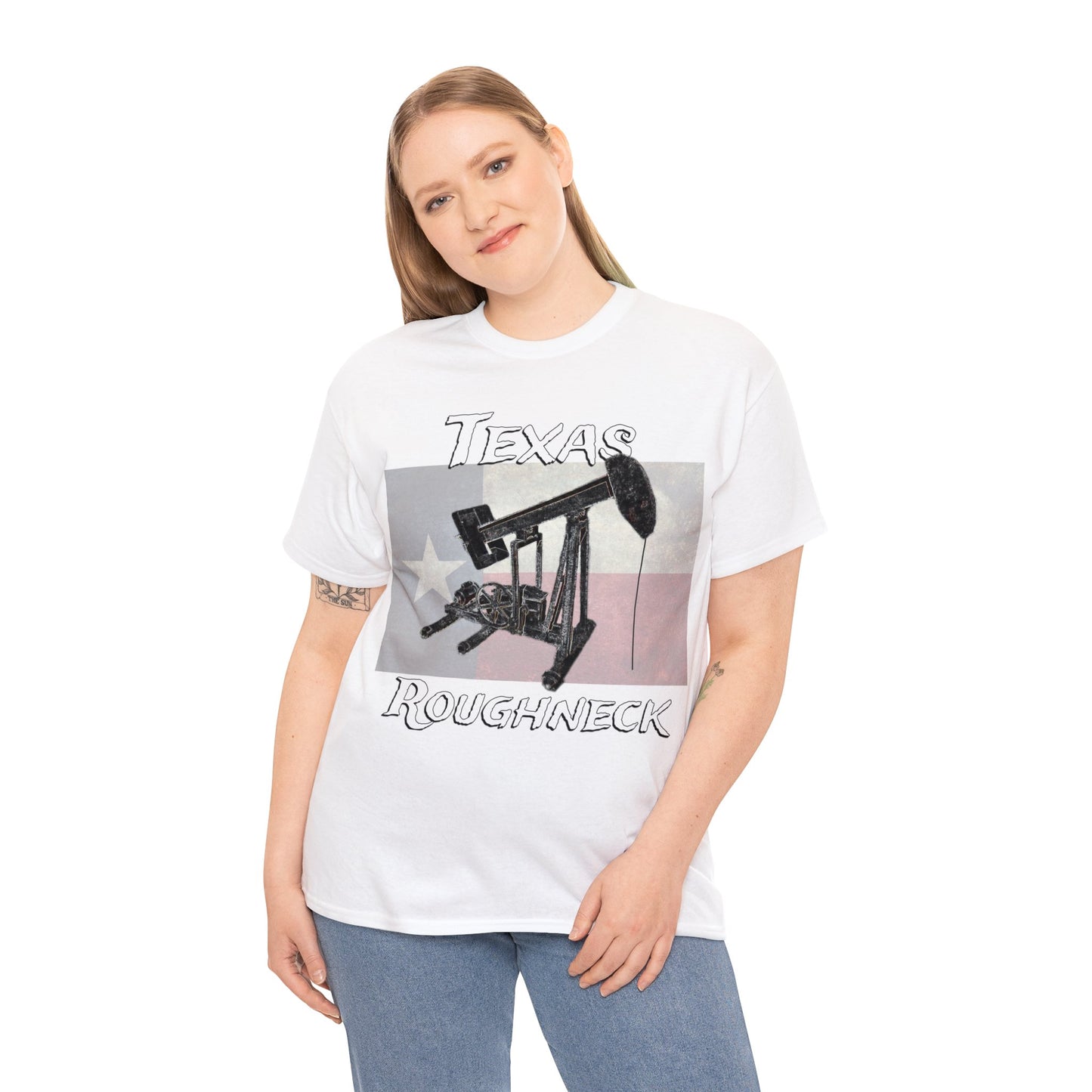 Texas Oil Worker, Rough Neck, Pump Jack Heavy Cotton Tee