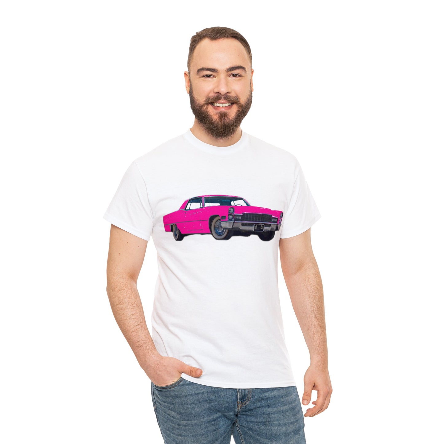 Pink Cadillac, Vintage Car, Caddy Daddy, Retro DeVille Heavy Cotton Tee