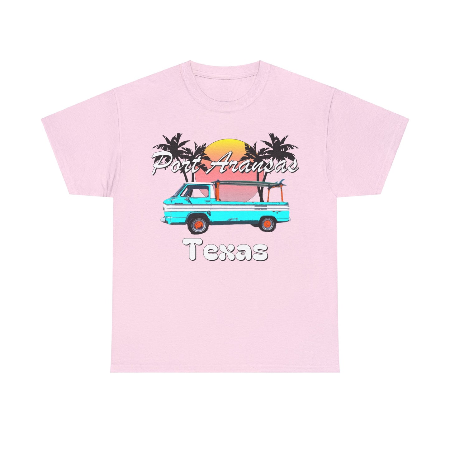 Port Aransas Texas, Port A Surfer, Palm Trees, Beach Vacation Heavy Cotton Tee