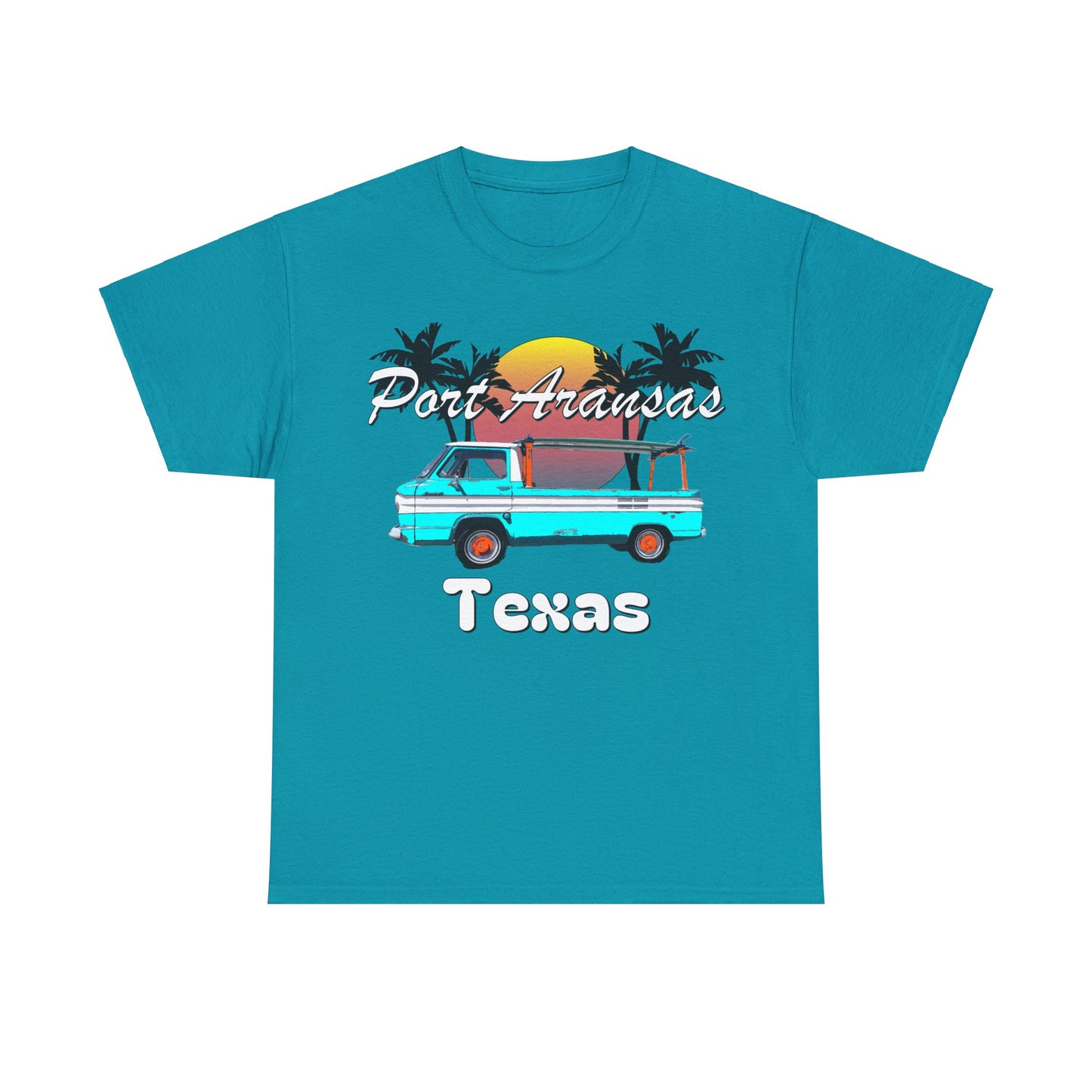 Port Aransas Texas, Port A Surfer, Palm Trees, Beach Vacation Heavy Cotton Tee