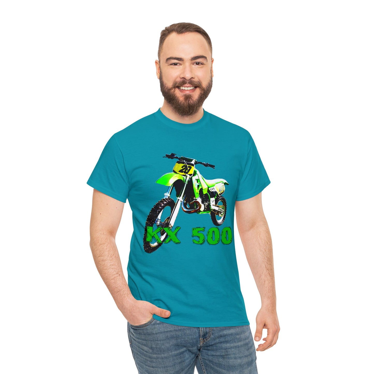 KX 500 Motocross, Vintage Dirt Bike, Green Dirt Bike, Motocross Heavy Cotton Tee