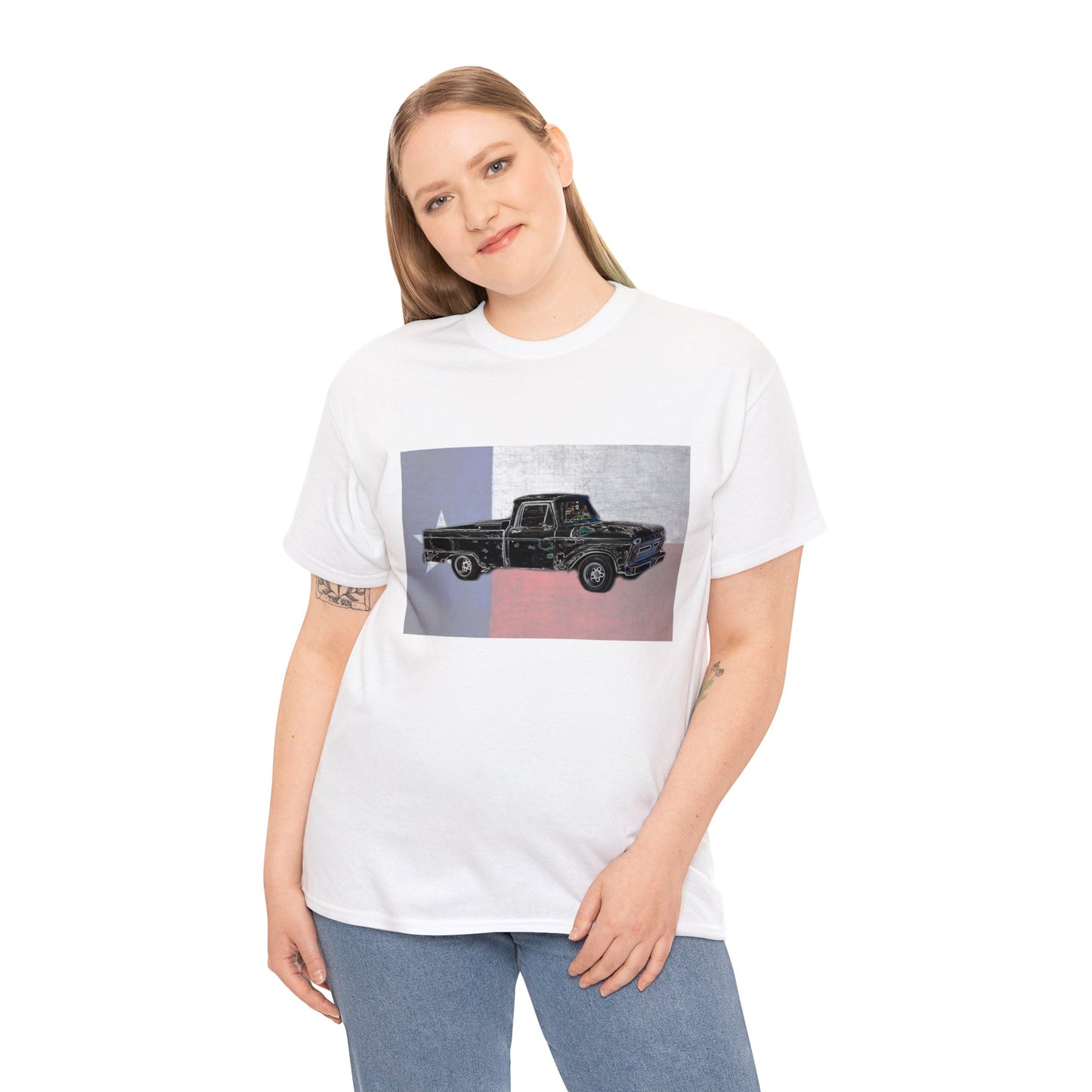 Vintage Texas Flag Pickup Truck Heavy Cotton Tee