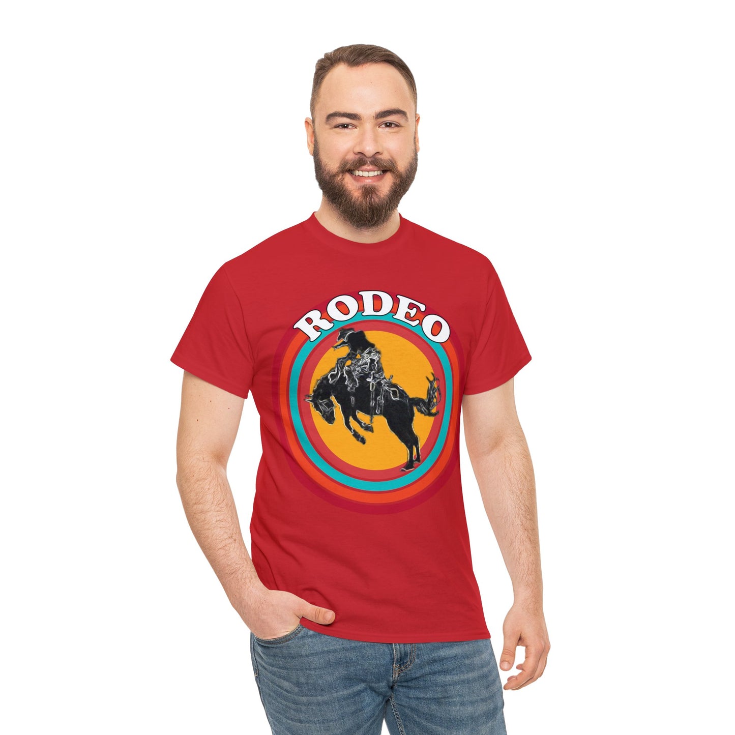 Rodeo, Bronco Rider, Bronc Buster, Cowboy Rider, Horse Rider, Wild Horse Heavy Cotton Tee