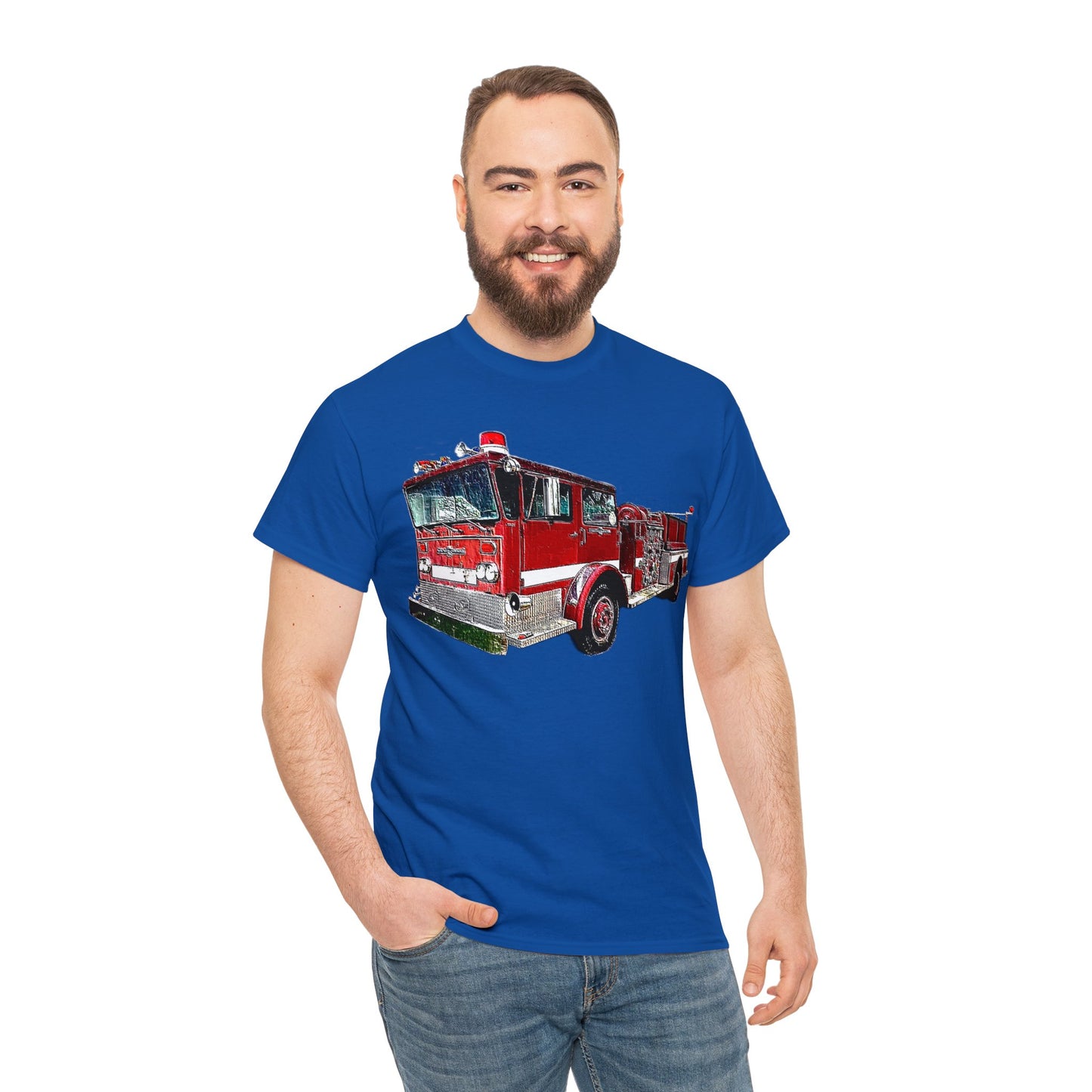 Fire Department, Fire Truck, Fire Department, Red Fire Truck Heavy Cotton Tee