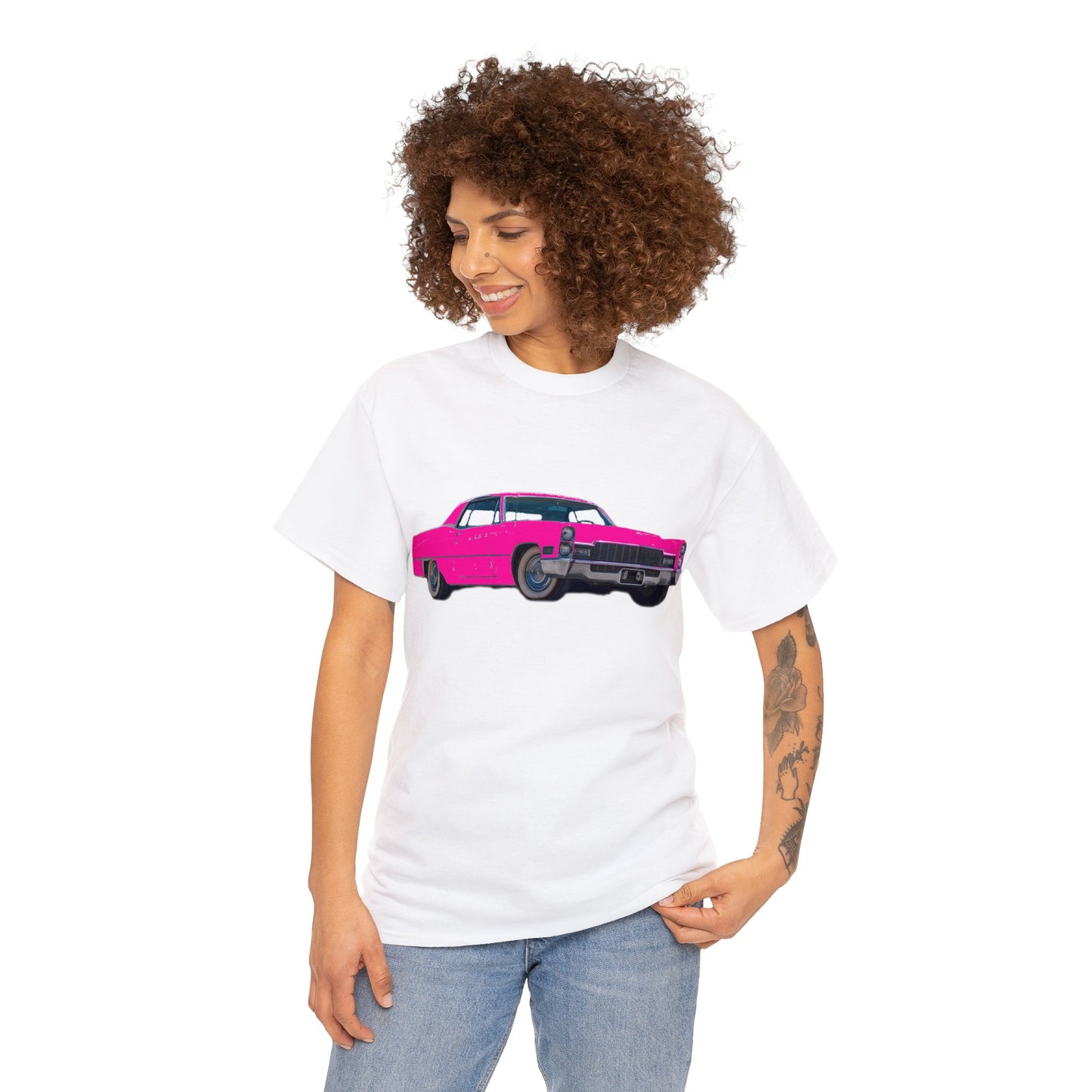 Pink Cadillac, Vintage Car, Caddy Daddy, Retro DeVille Heavy Cotton Tee