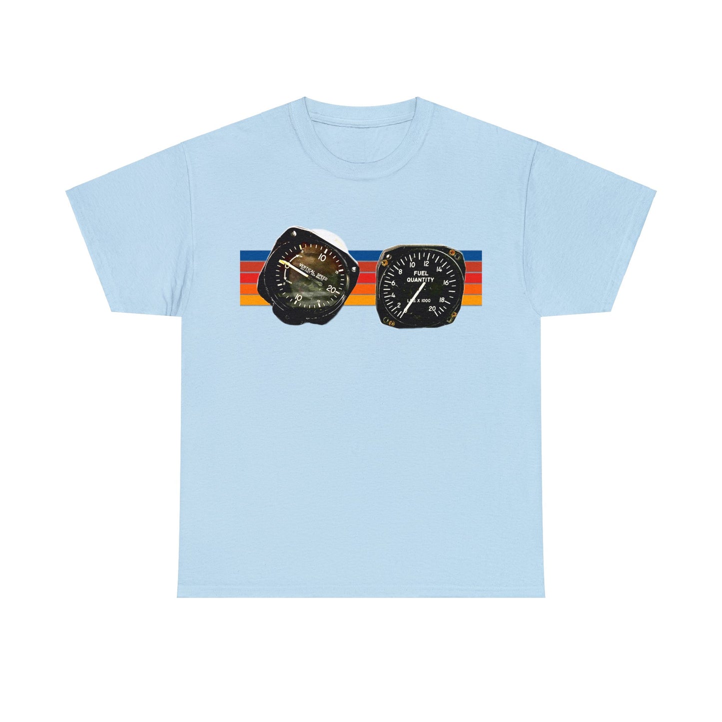 Aircraft Cockpit Instruments, Fuel Gauge, Vertical Speed Gauge, Private Plane Heavy Cotton Tee