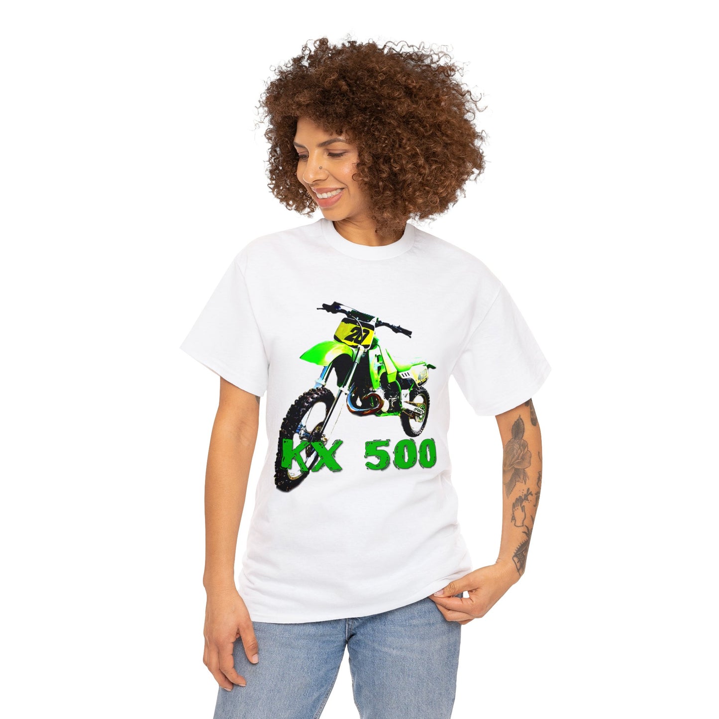 KX 500 Motocross, Vintage Dirt Bike, Green Dirt Bike, Motocross Heavy Cotton Tee