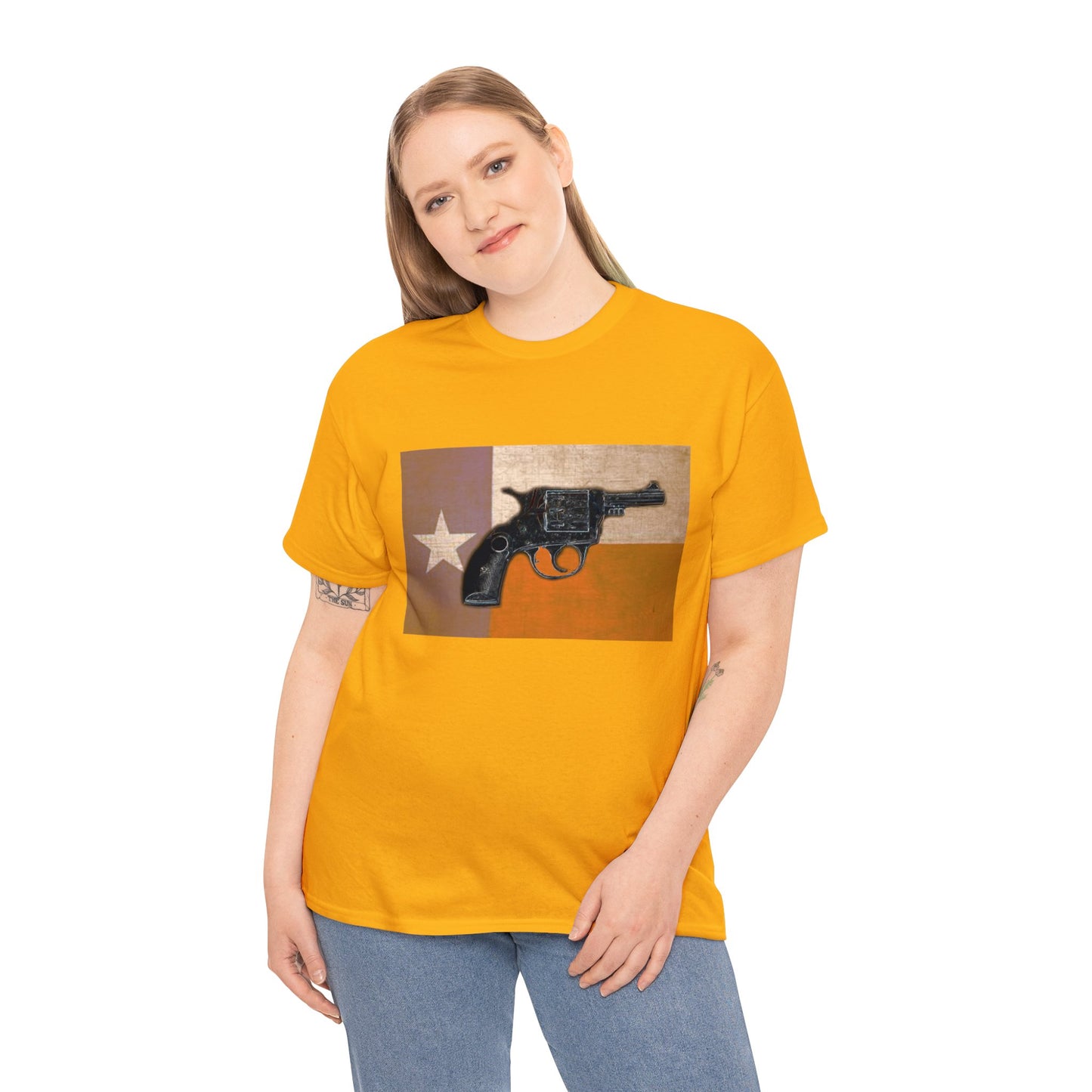 Vintage Pistol Revolver Texas Flag Heavy Cotton Tee