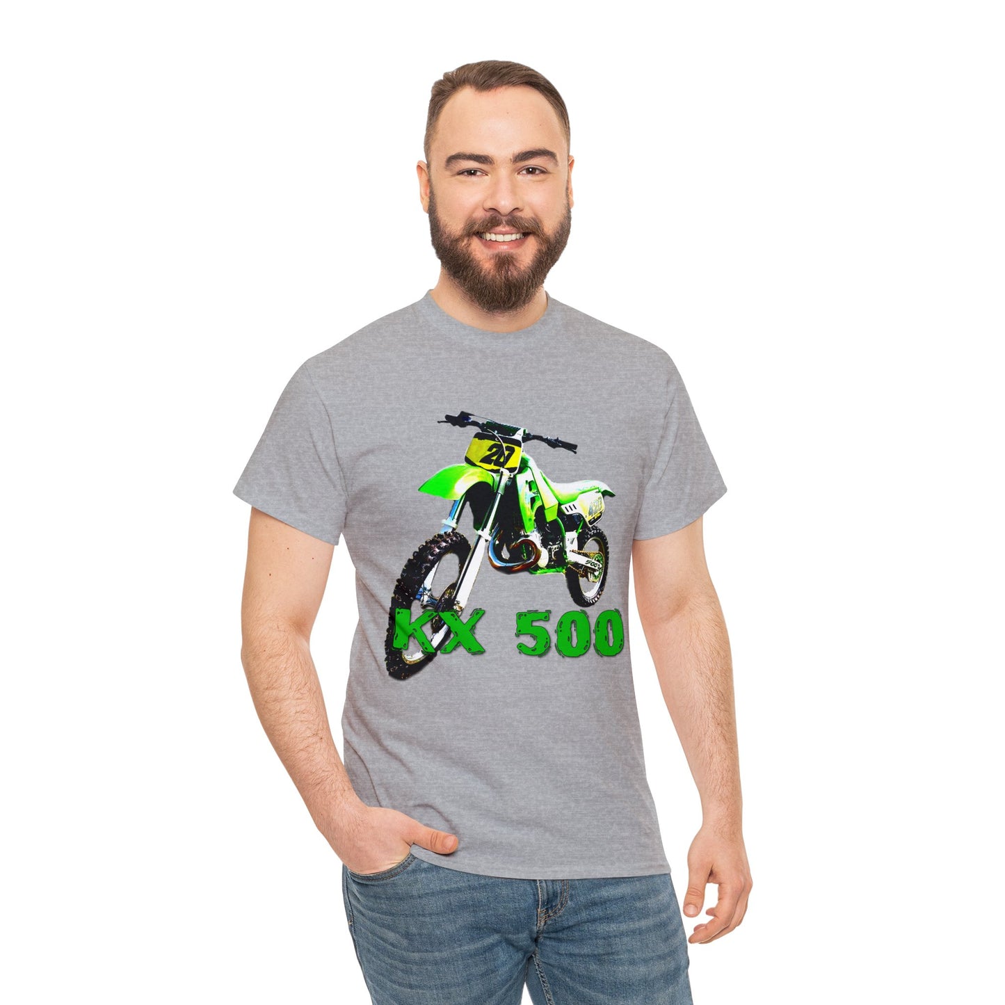 KX 500 Motocross, Vintage Dirt Bike, Green Dirt Bike, Motocross Heavy Cotton Tee