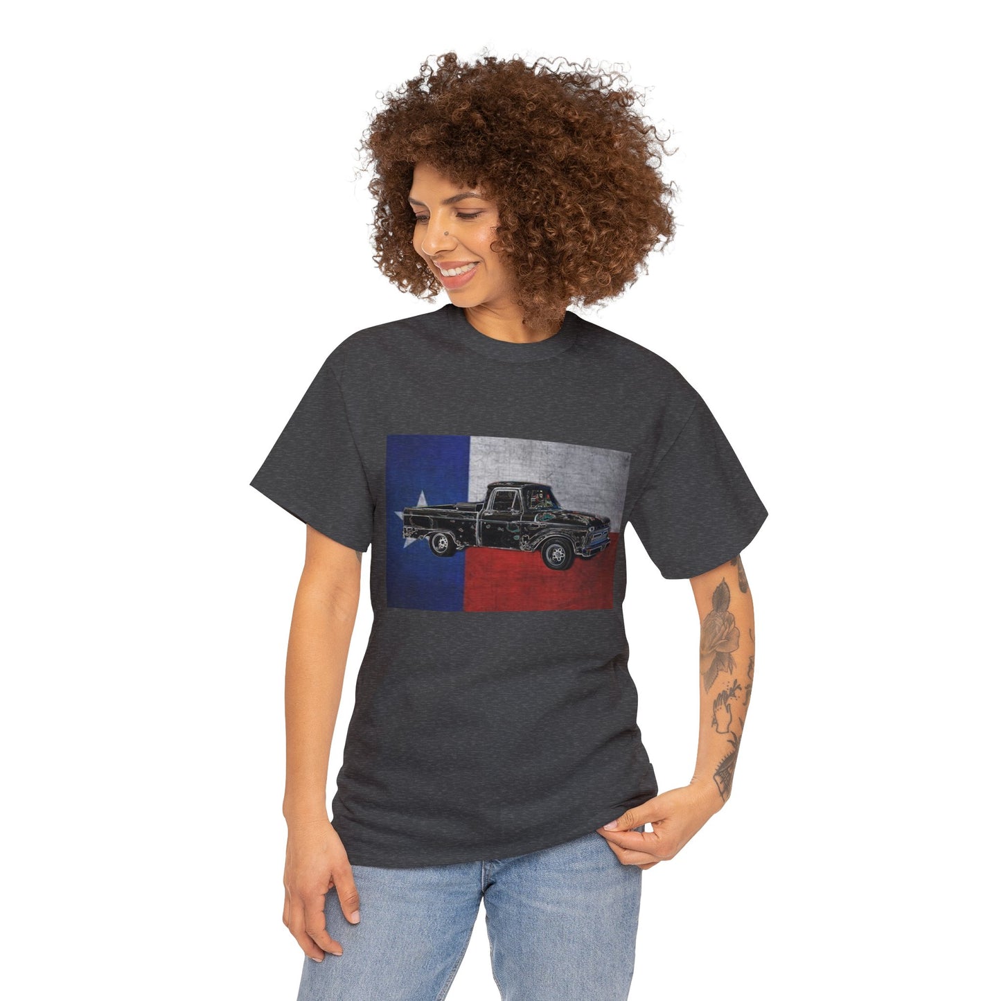 Vintage Texas Flag Pickup Truck Heavy Cotton Tee