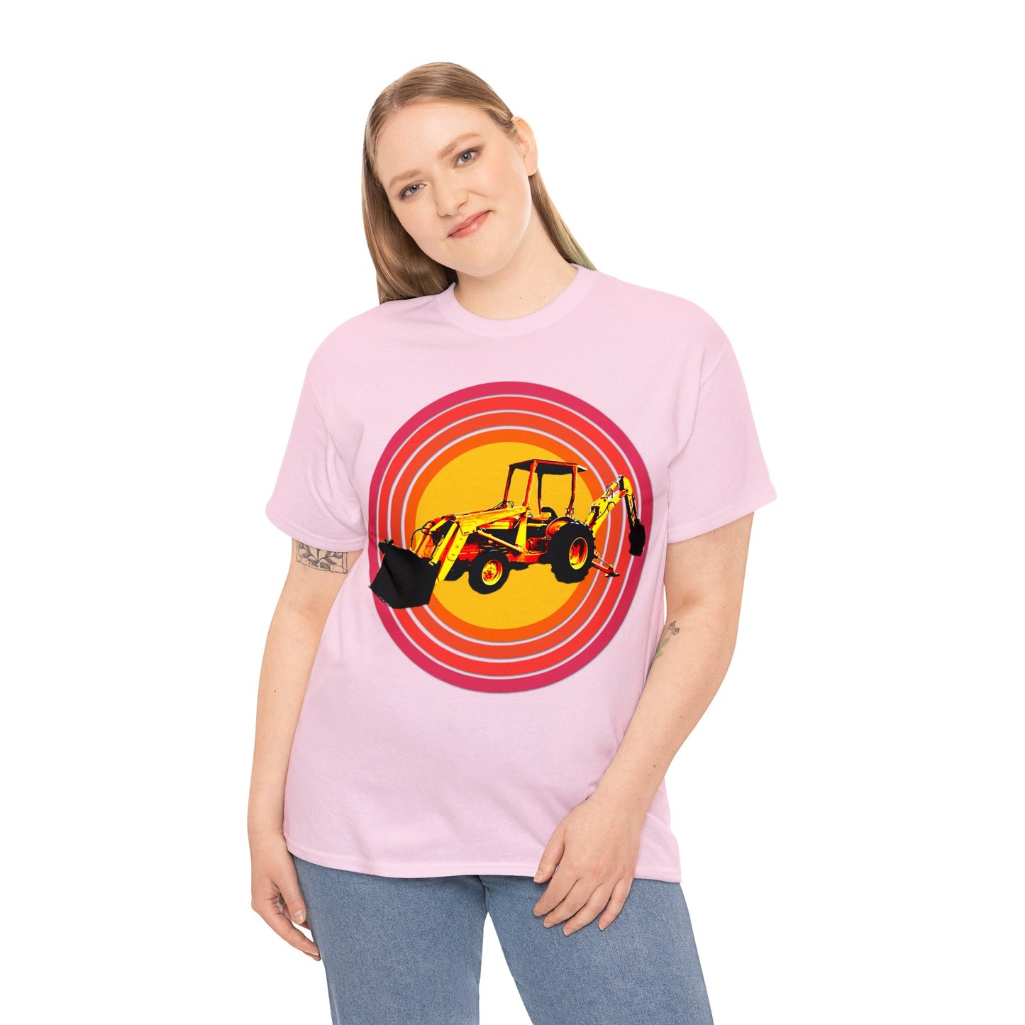 Back Hoe, Tractor, Bulldozer, Excavator, Construction, Under Construction Heavy Cotton Tee