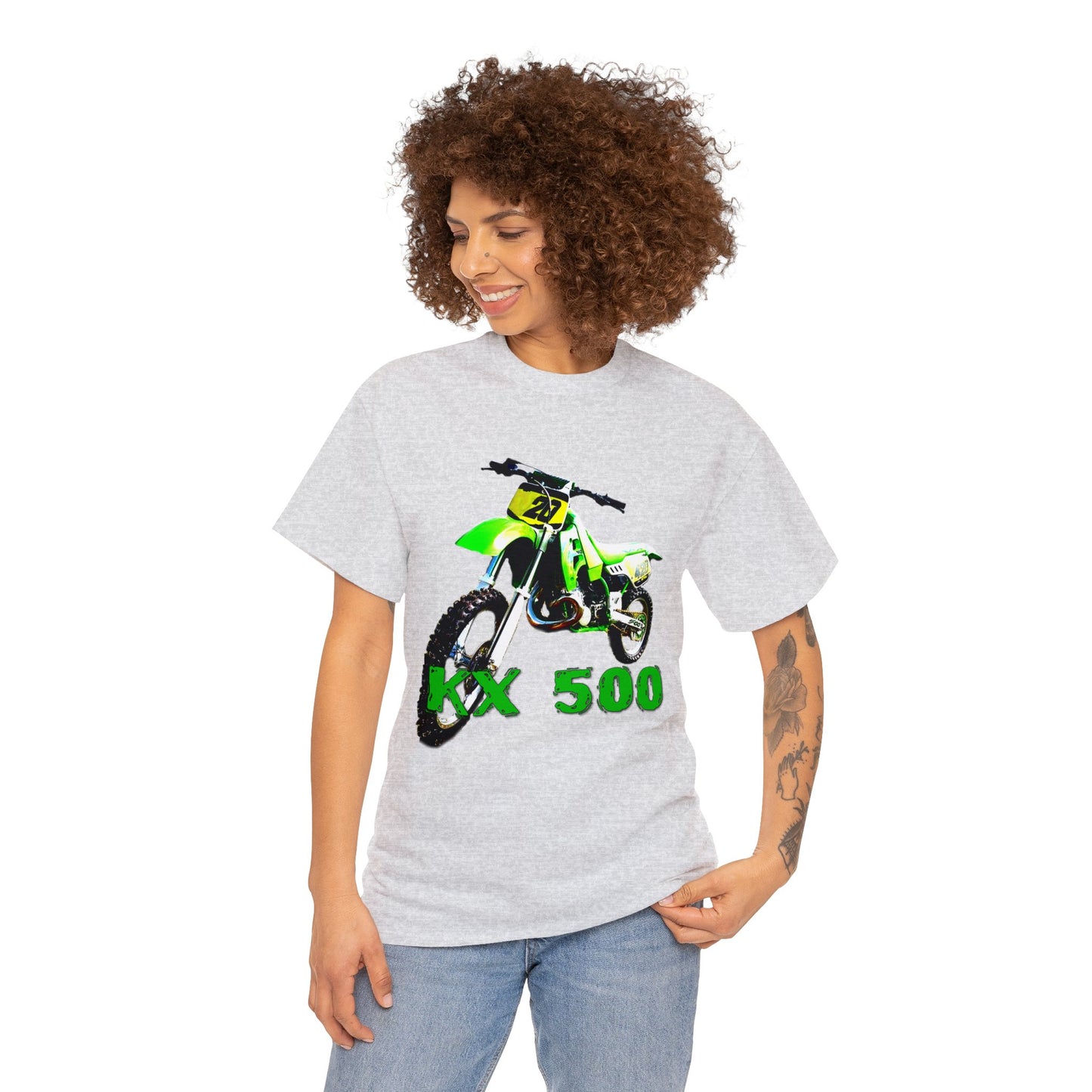 KX 500 Motocross, Vintage Dirt Bike, Green Dirt Bike, Motocross Heavy Cotton Tee