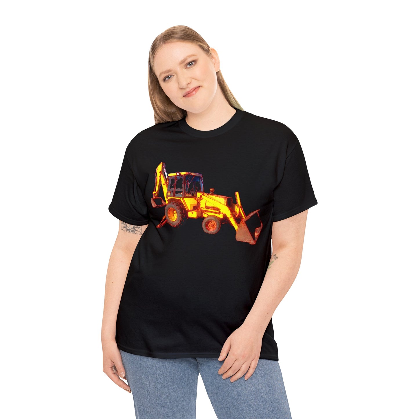 Back Hoe, Tractor, Bulldozer, Excavator, Construction, Under Construction Heavy Cotton Tee