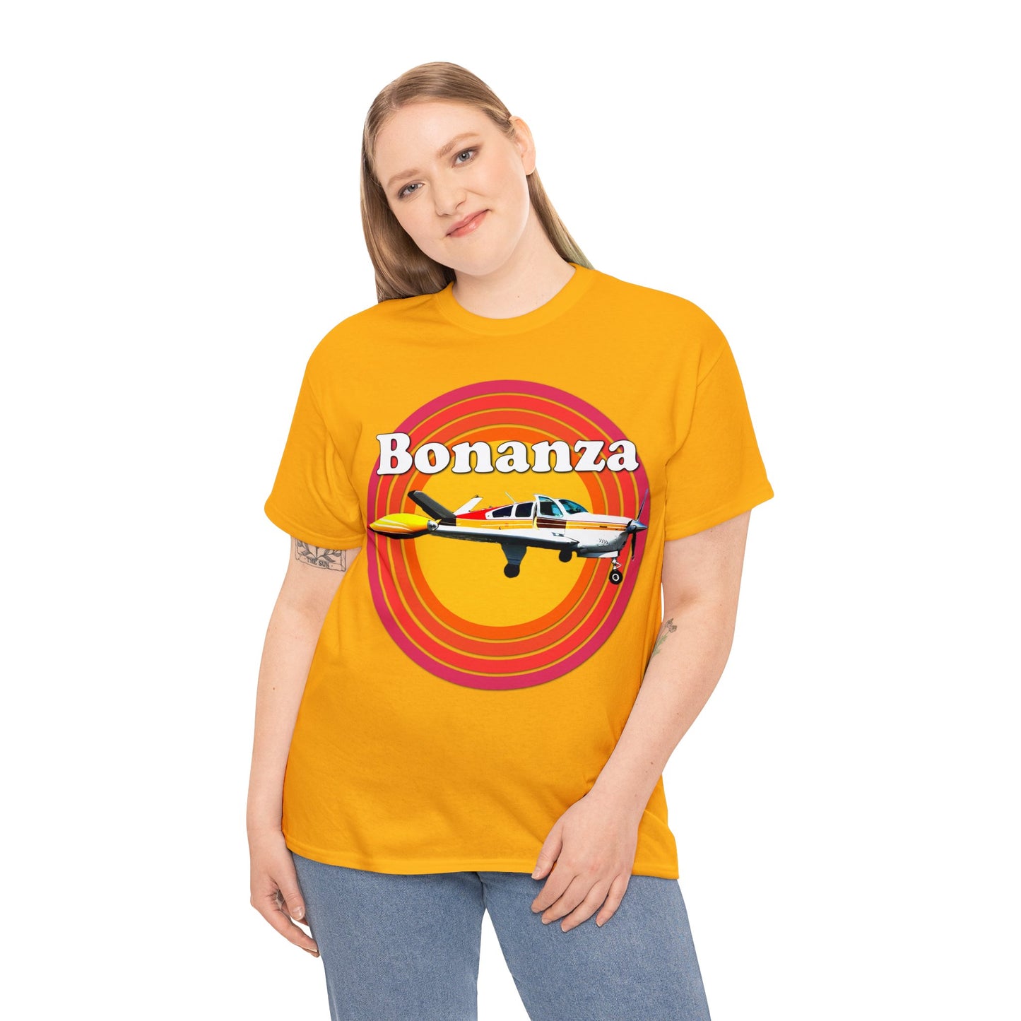 Vintage Bonanza Airplane, 1970s Private Airplane, Turbo Prop Aircraft Heavy Cotton Tee
