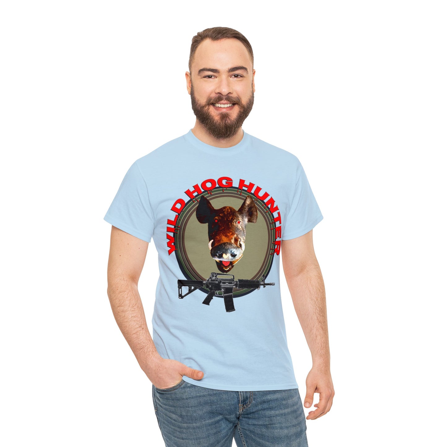Wild Hog Hunter, Wild Hog, Hog Wild, Hog Boar Hunting Heavy Cotton Tee