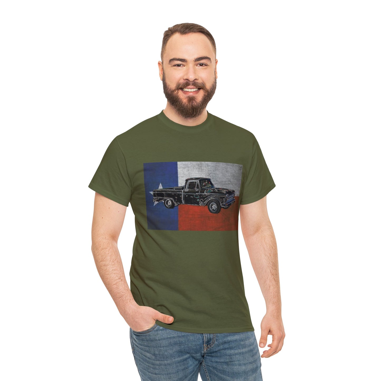 Vintage Texas Flag Pickup Truck Heavy Cotton Tee