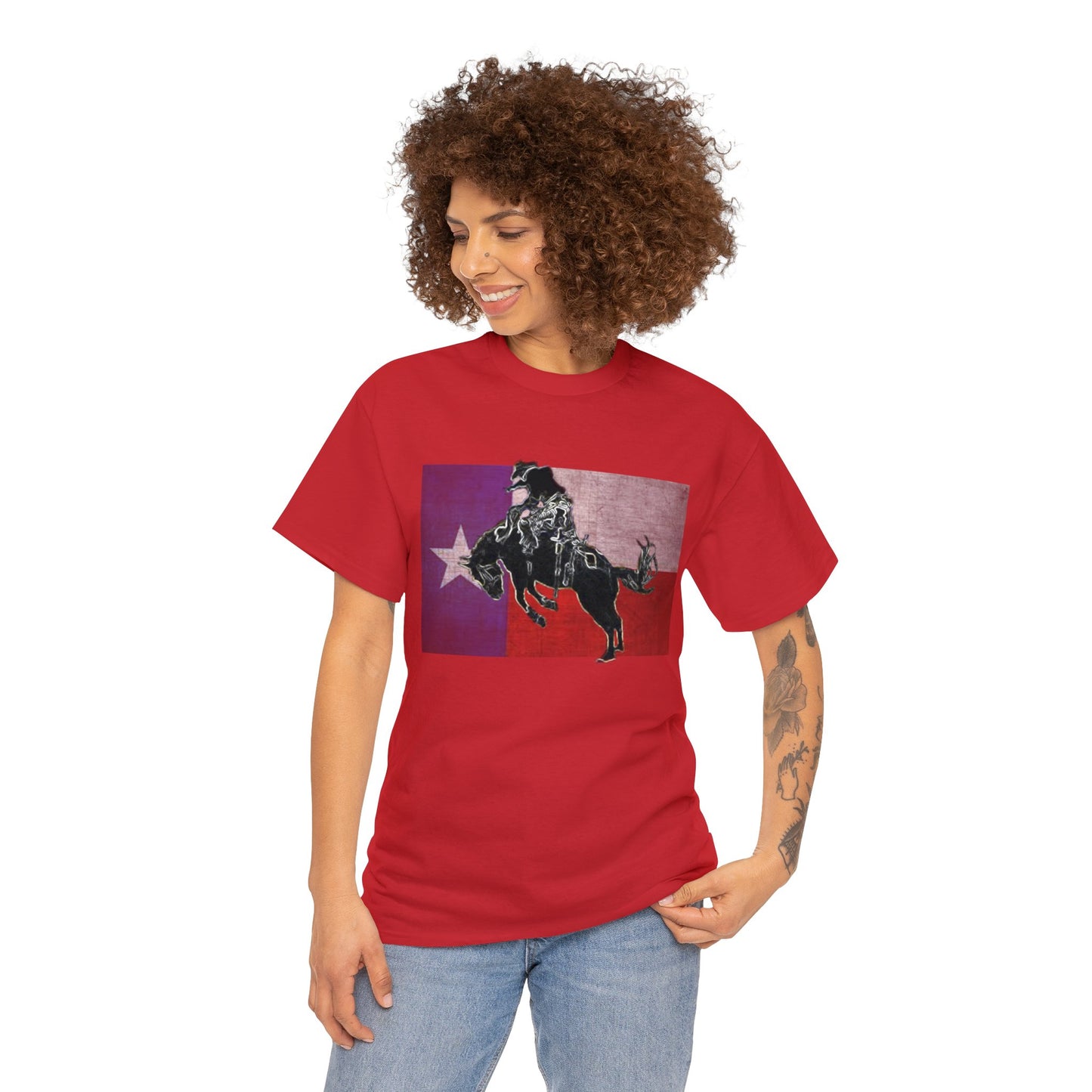 Rodeo, Bronco Rider, Bronc Buster, Cowboy Rider, Horse Rider, Wild Horse Heavy Cotton Tee