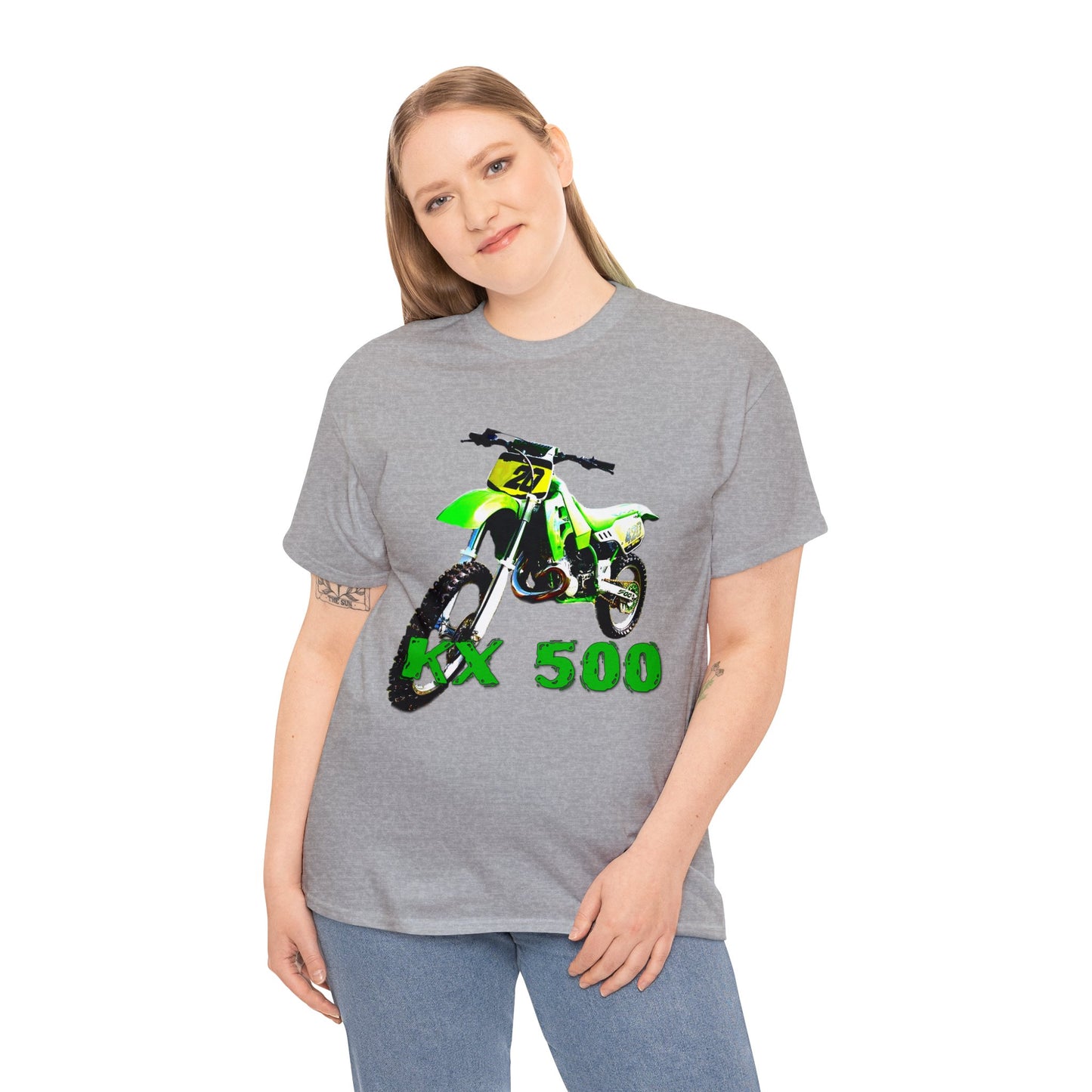 KX 500 Motocross, Vintage Dirt Bike, Green Dirt Bike, Motocross Heavy Cotton Tee