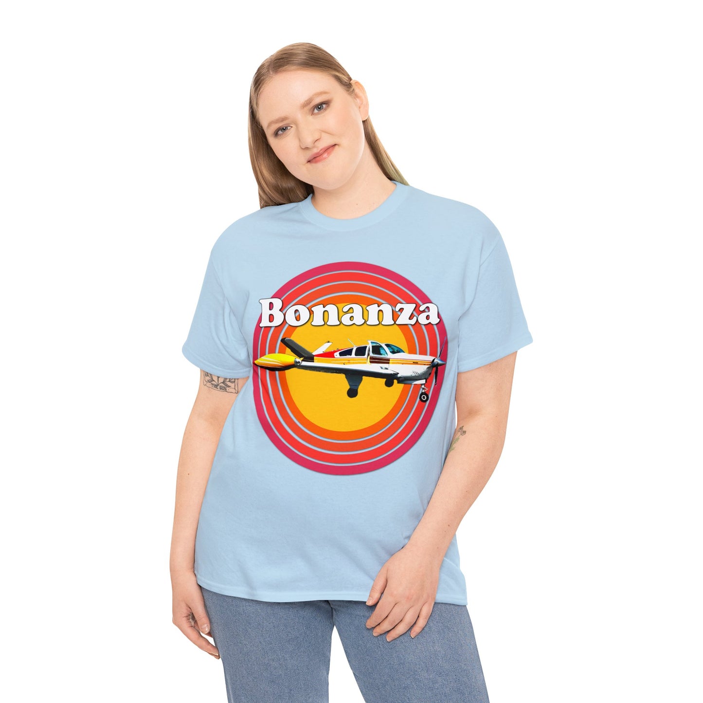 Vintage Bonanza Airplane, 1970s Private Airplane, Turbo Prop Aircraft Heavy Cotton Tee
