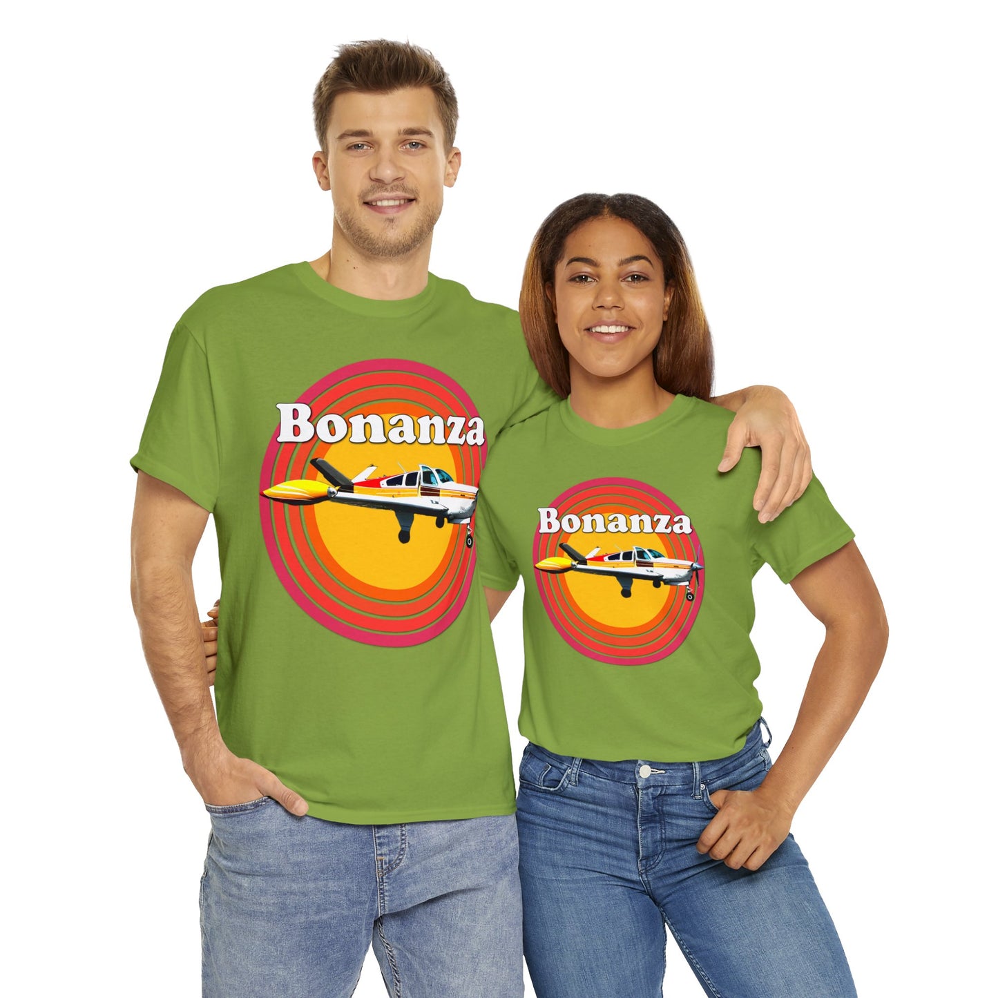 Vintage Bonanza Airplane, 1970s Private Airplane, Turbo Prop Aircraft Heavy Cotton Tee