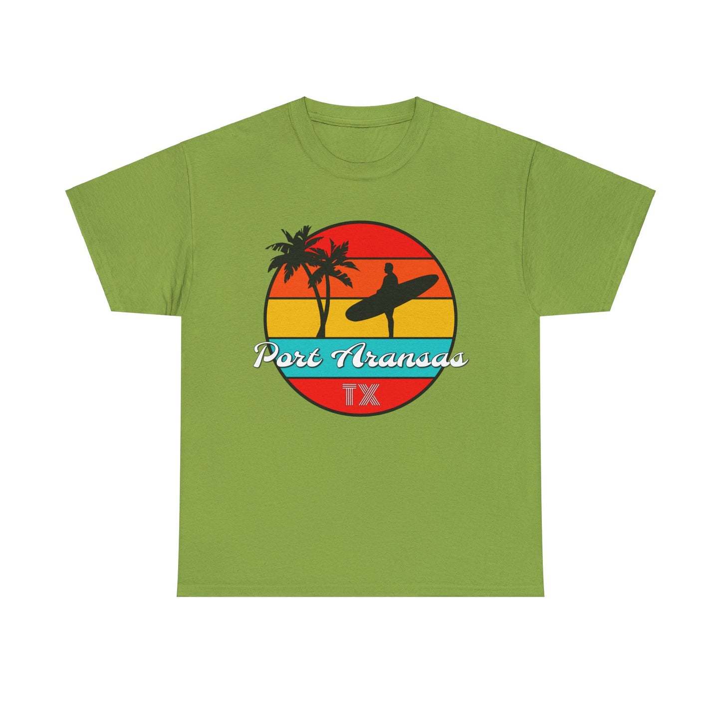 Port Aransas Texas, Port A Surfer, Palm Trees, Beach Vacation Heavy Cotton Tee