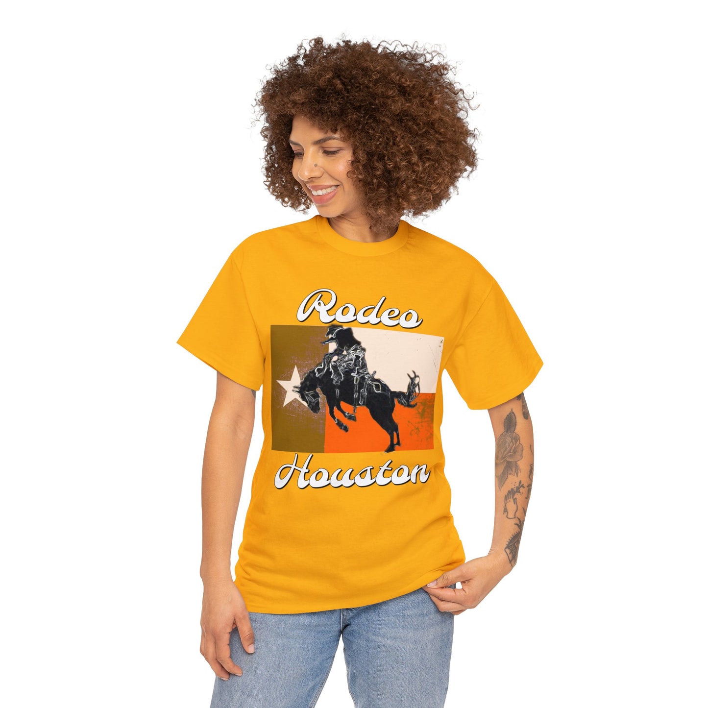 Vintage Rodeo Houston Texas Flag Bronc Buster Heavy Cotton Tee