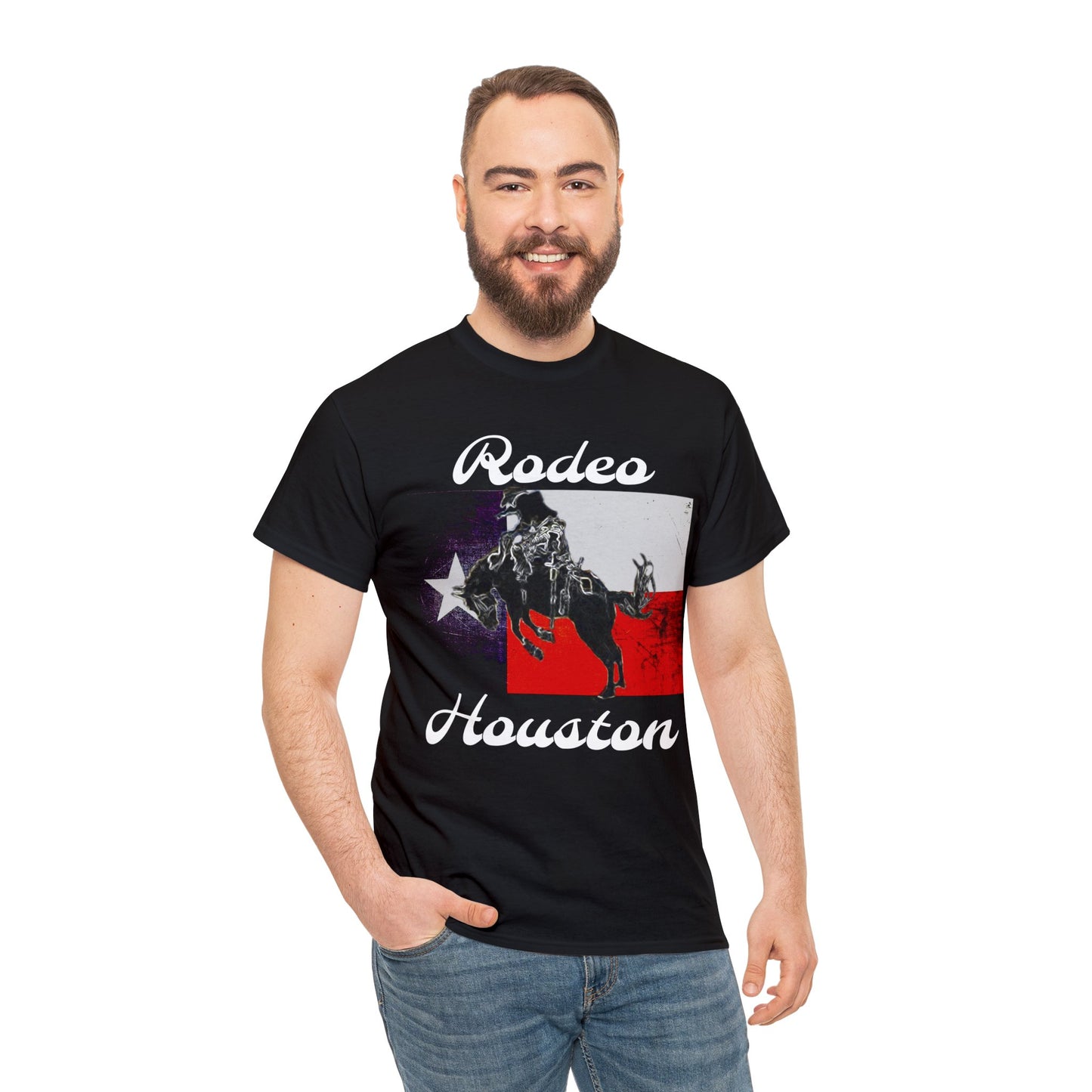 Vintage Rodeo Houston Texas Flag Bronc Buster Heavy Cotton Tee