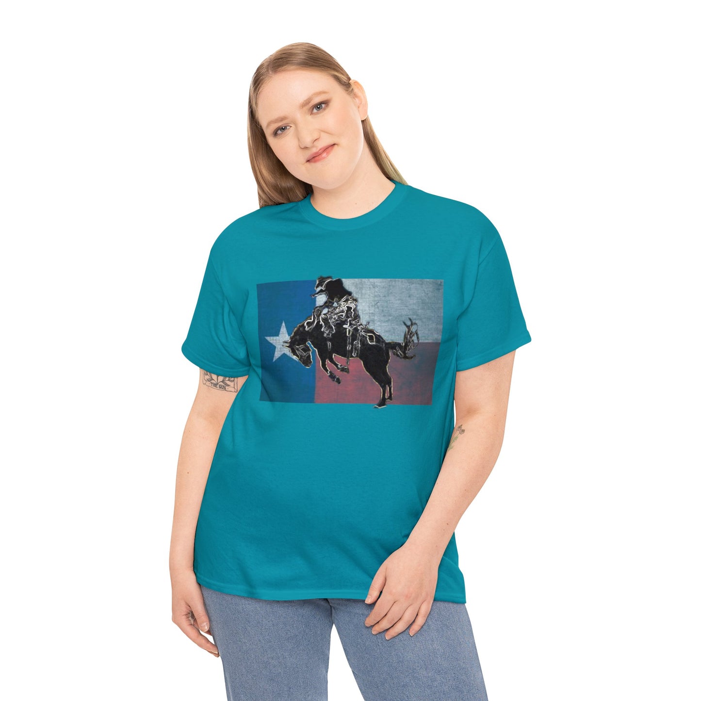 Rodeo, Bronco Rider, Bronc Buster, Cowboy Rider, Horse Rider, Wild Horse Heavy Cotton Tee