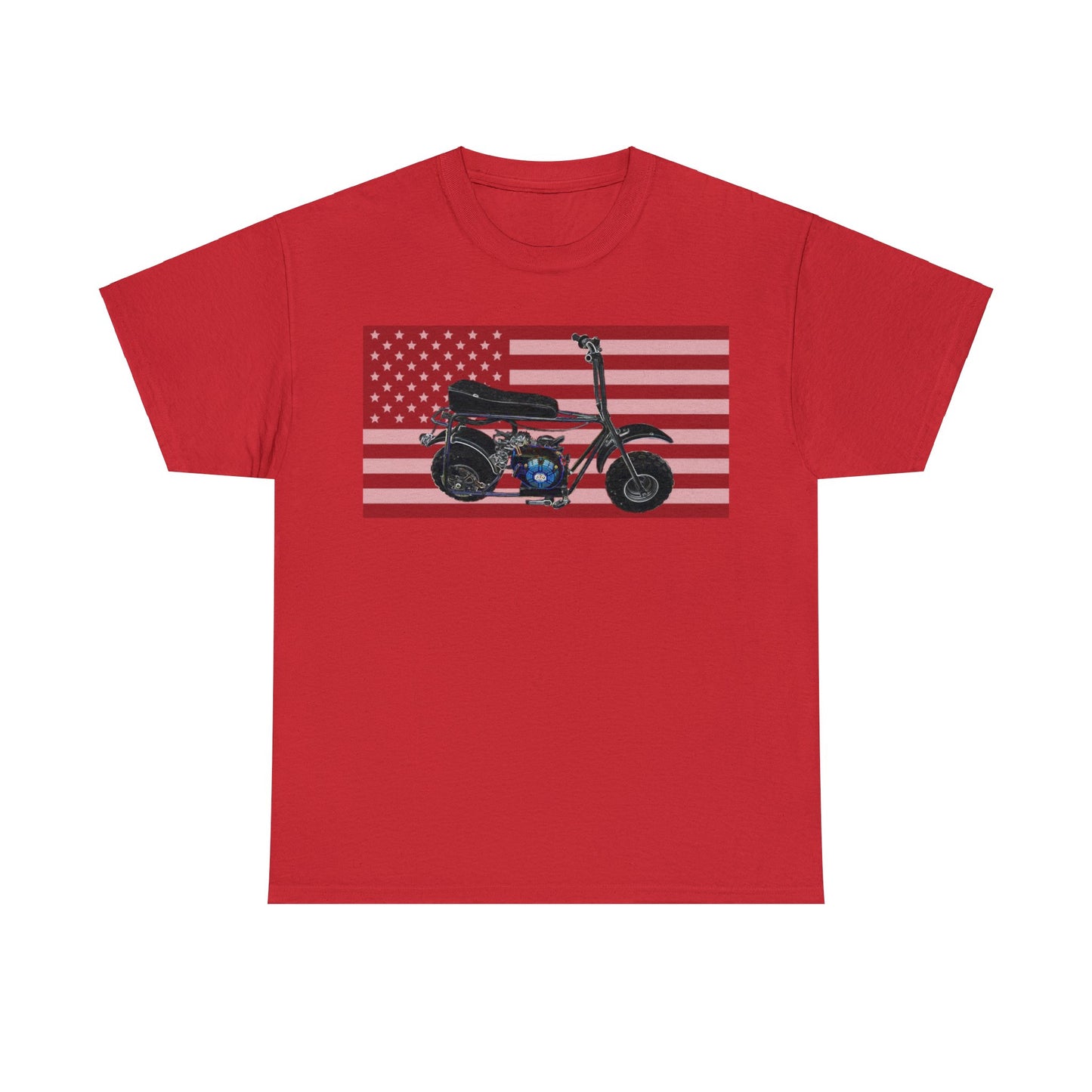 American Flag Vintage Mini Bike, Moped, Mini Motorcycle, Scooter Heavy Cotton Tee