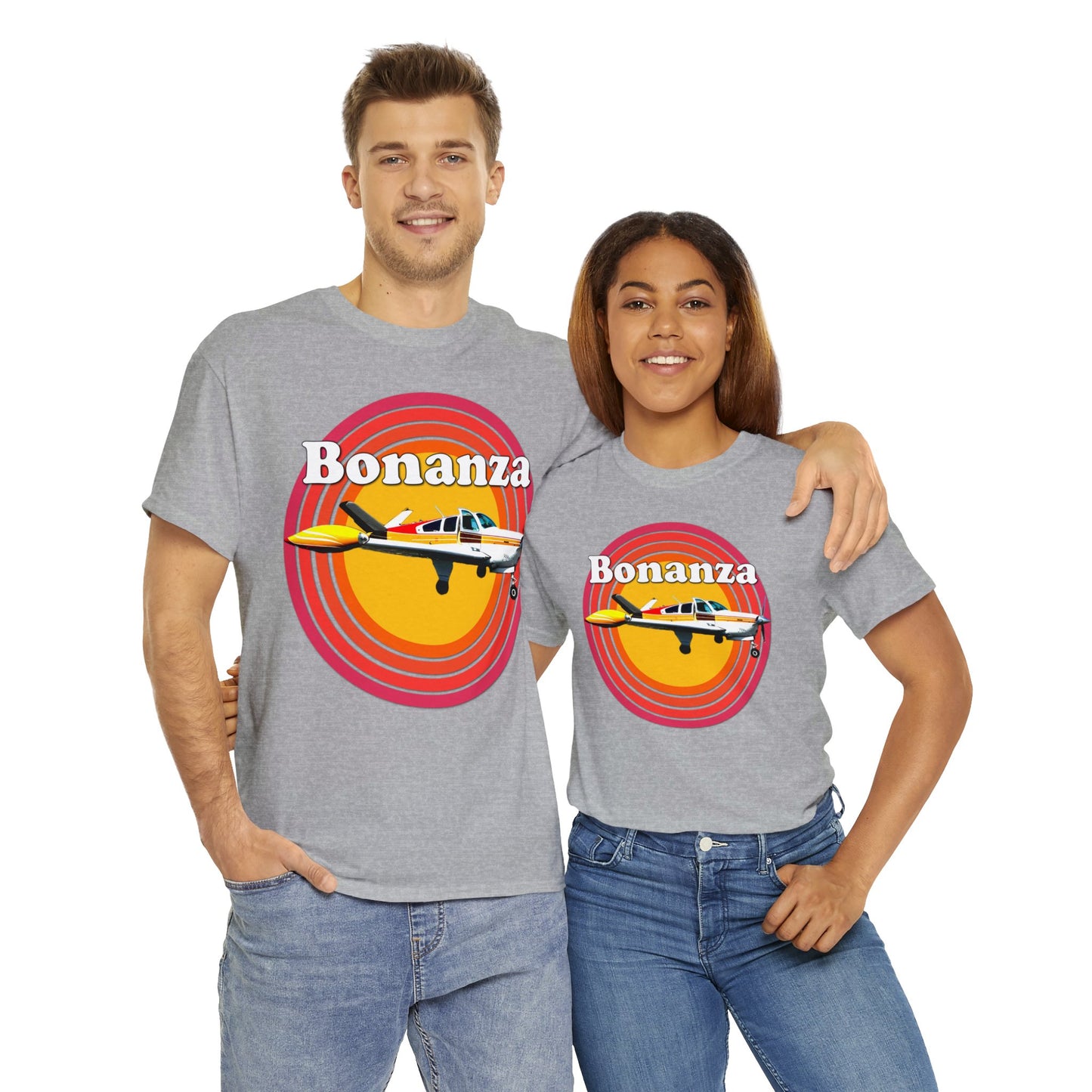 Vintage Bonanza Airplane, 1970s Private Airplane, Turbo Prop Aircraft Heavy Cotton Tee