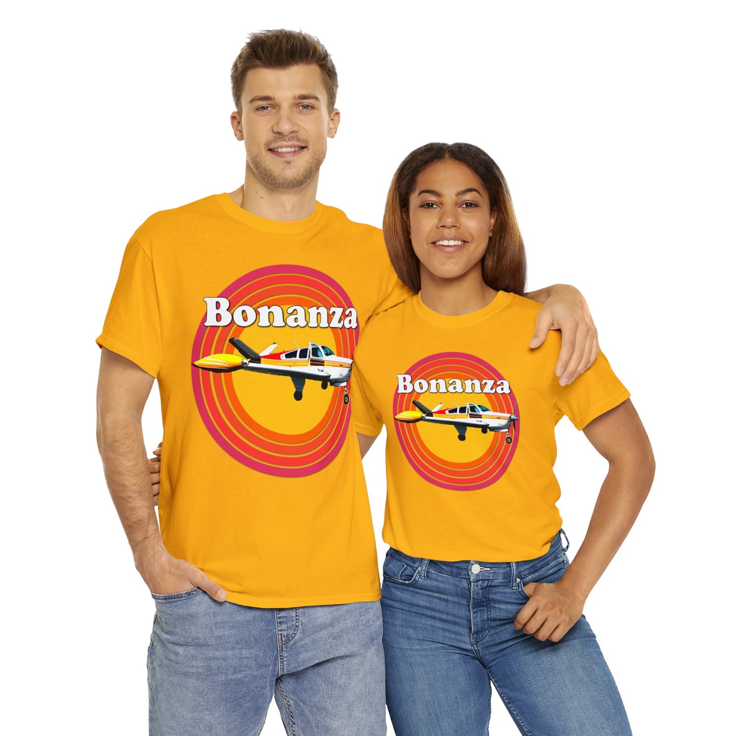 Vintage Bonanza Airplane, 1970s Private Airplane, Turbo Prop Aircraft Heavy Cotton Tee