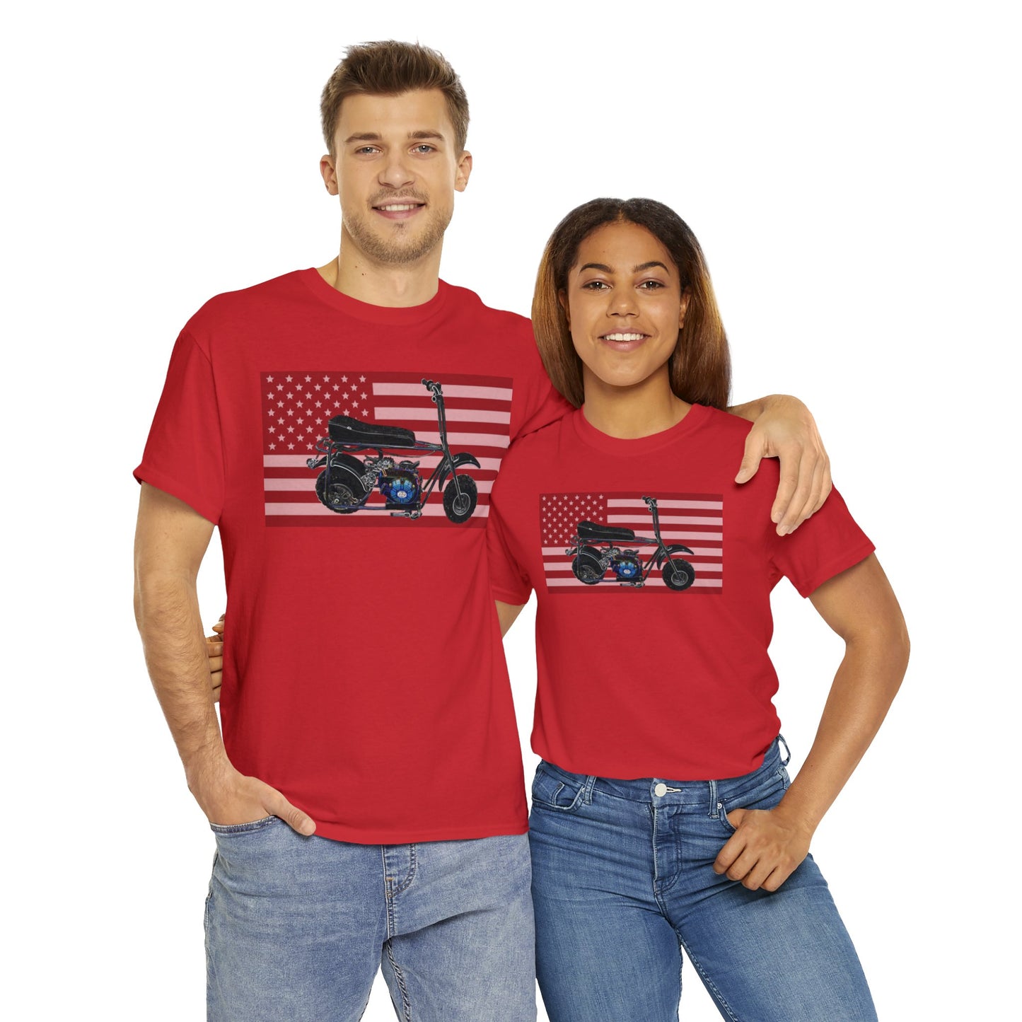 American Flag Vintage Mini Bike, Moped, Mini Motorcycle, Scooter Heavy Cotton Tee