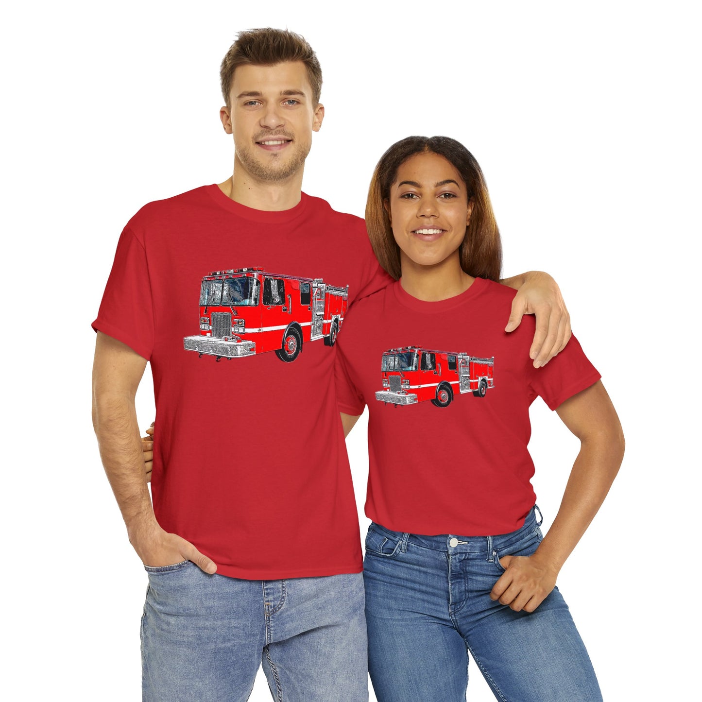 Fire Department, Fire Truck, Fire Department, Red Fire TruckHeavy Cotton Tee