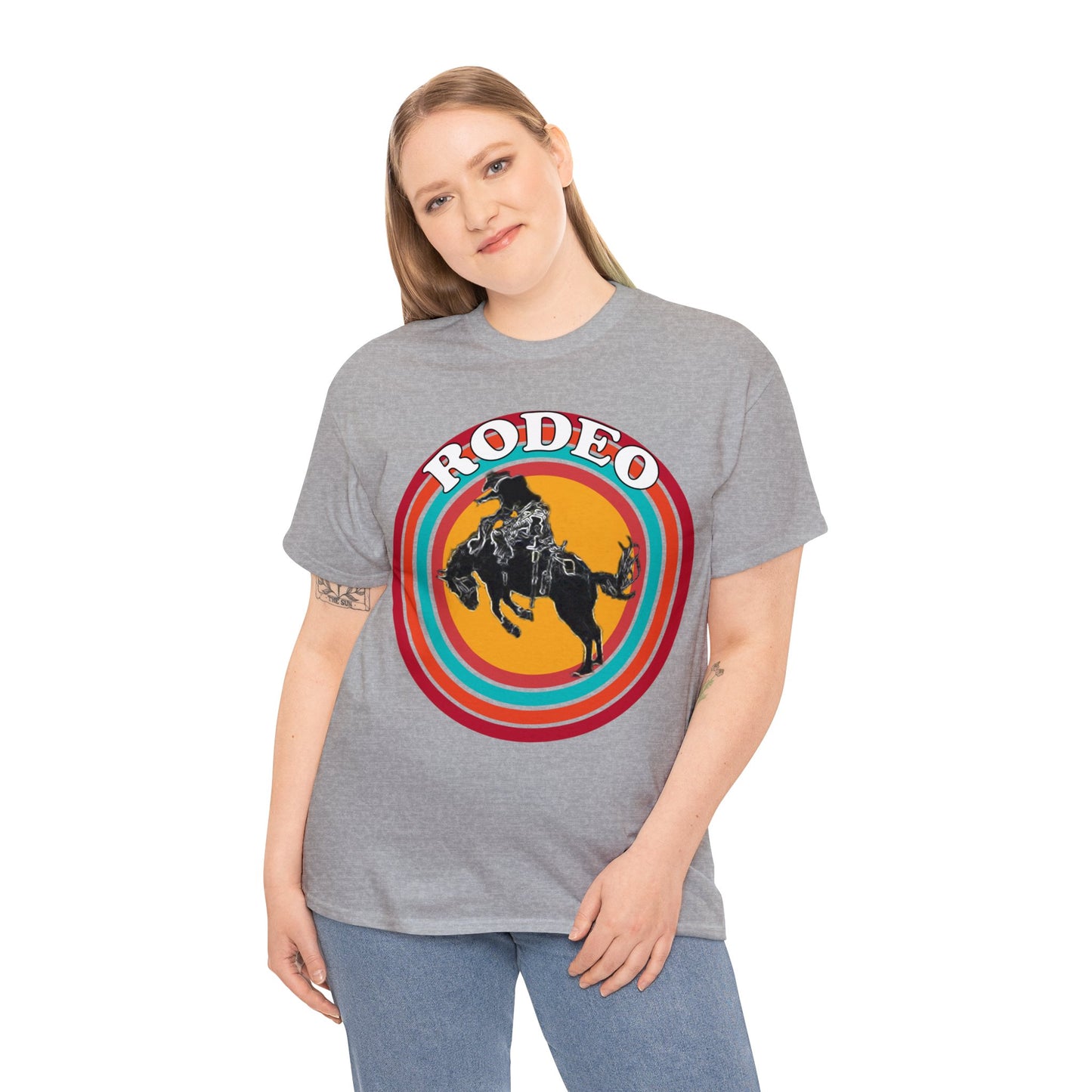Rodeo, Bronco Rider, Bronc Buster, Cowboy Rider, Horse Rider, Wild Horse Heavy Cotton Tee
