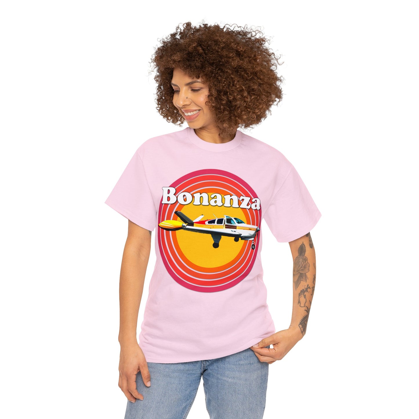 Vintage Bonanza Airplane, 1970s Private Airplane, Turbo Prop Aircraft Heavy Cotton Tee