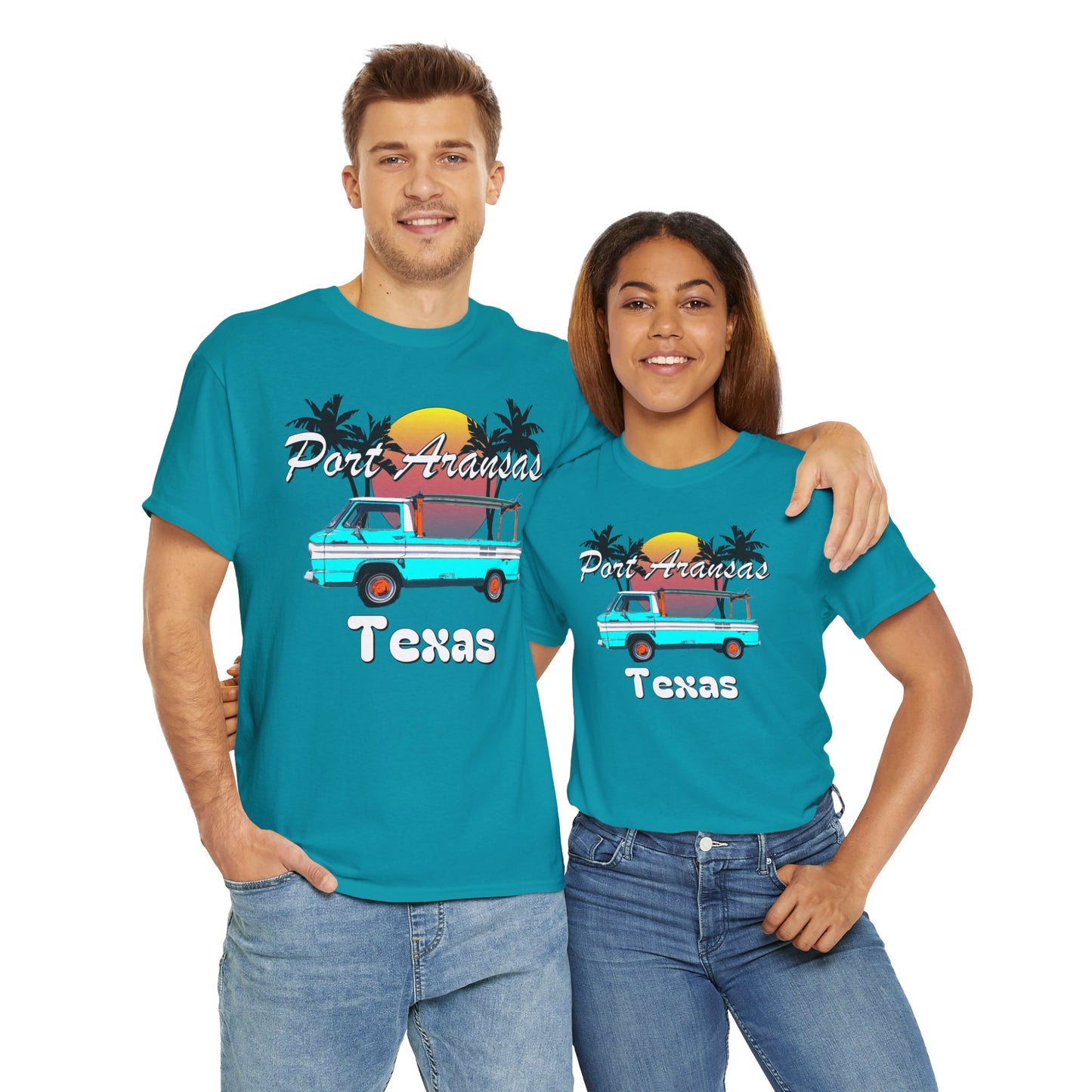 Port Aransas Texas, Port A Surfer, Palm Trees, Beach Vacation Heavy Cotton Tee