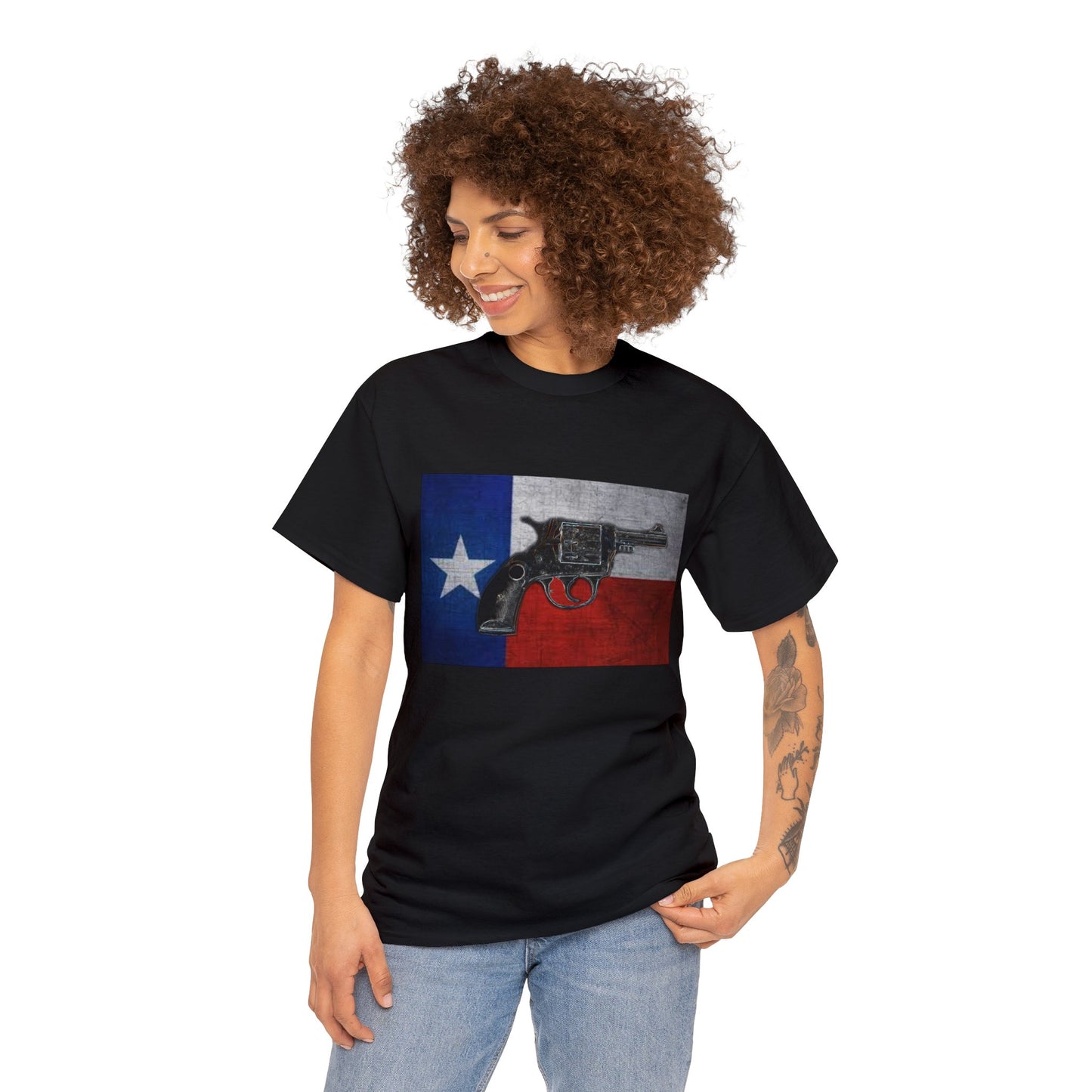 Vintage Pistol Revolver Texas Flag Heavy Cotton Tee