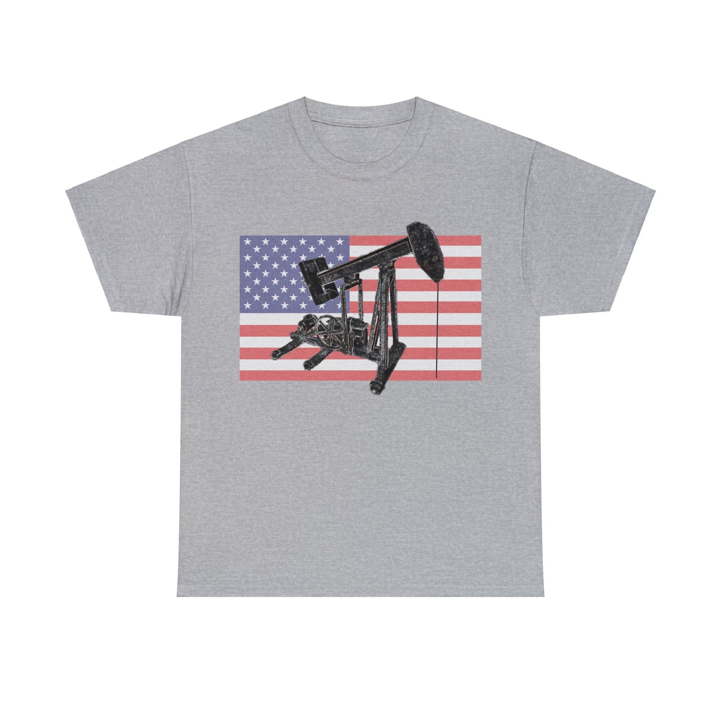 American Oil Worker Pump Jack USA Flag Heavy Cotton Tee