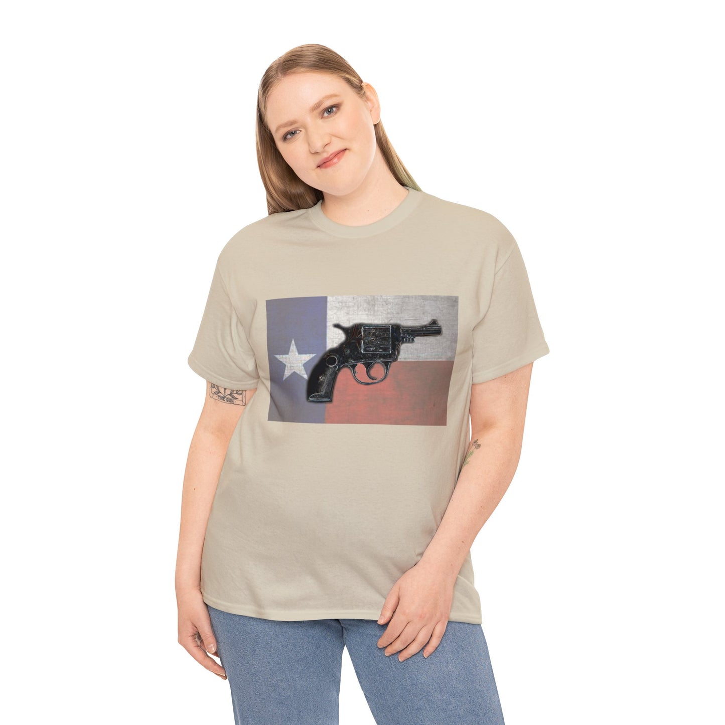 Vintage Pistol Revolver Texas Flag Heavy Cotton Tee