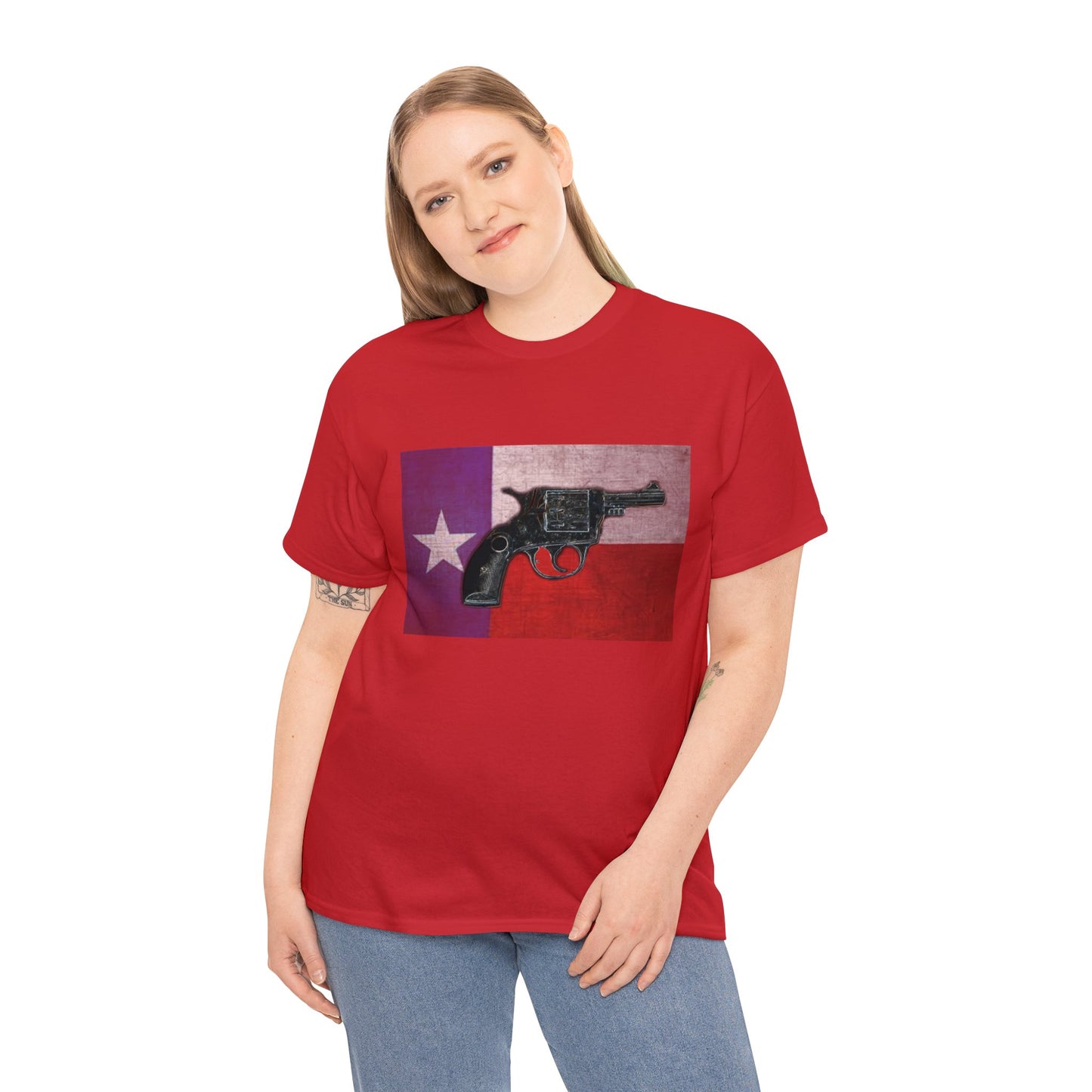 Vintage Pistol Revolver Texas Flag Heavy Cotton Tee