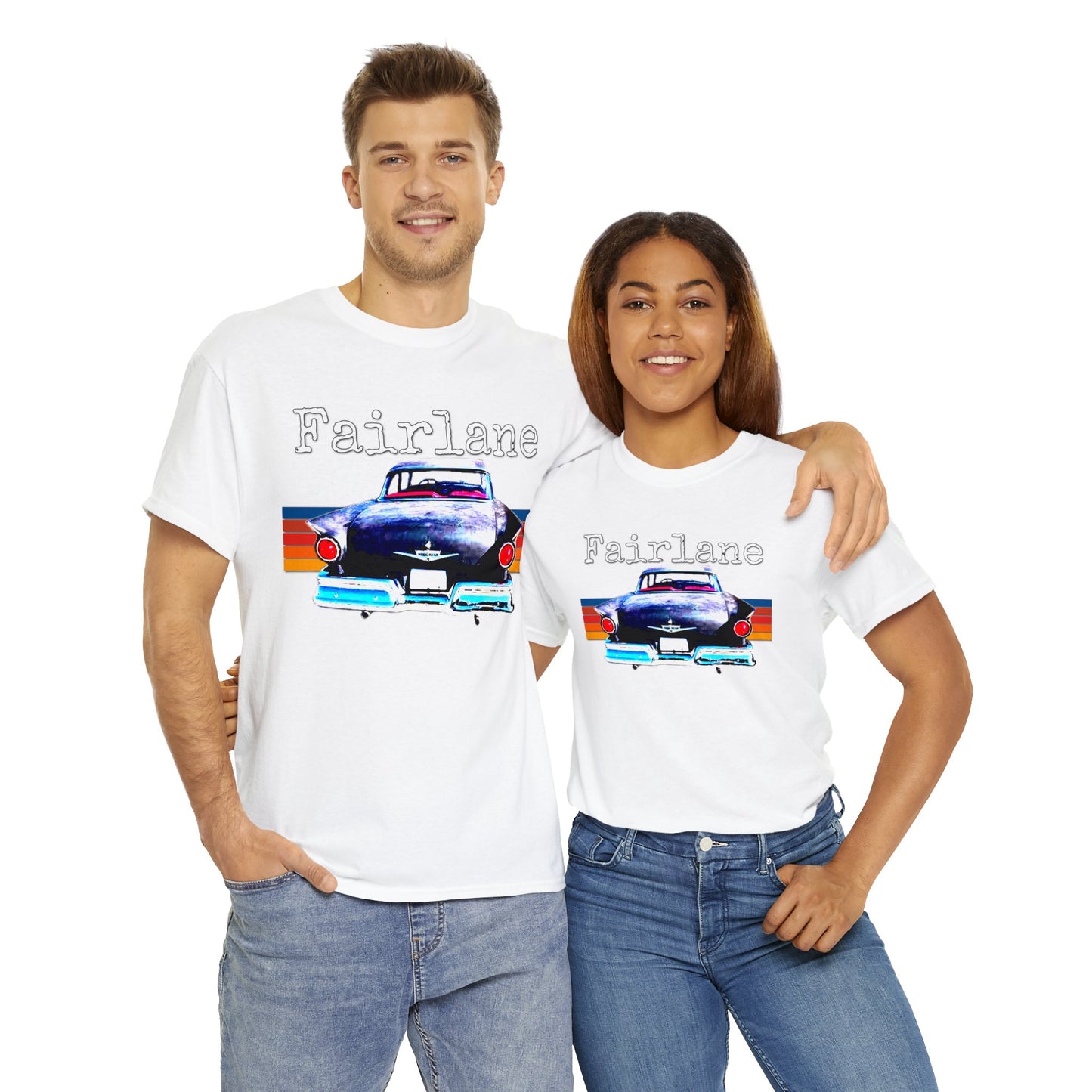 Fairlane 1957 Vintage Tail Fins, Vintage American Car Heavy Cotton Tee