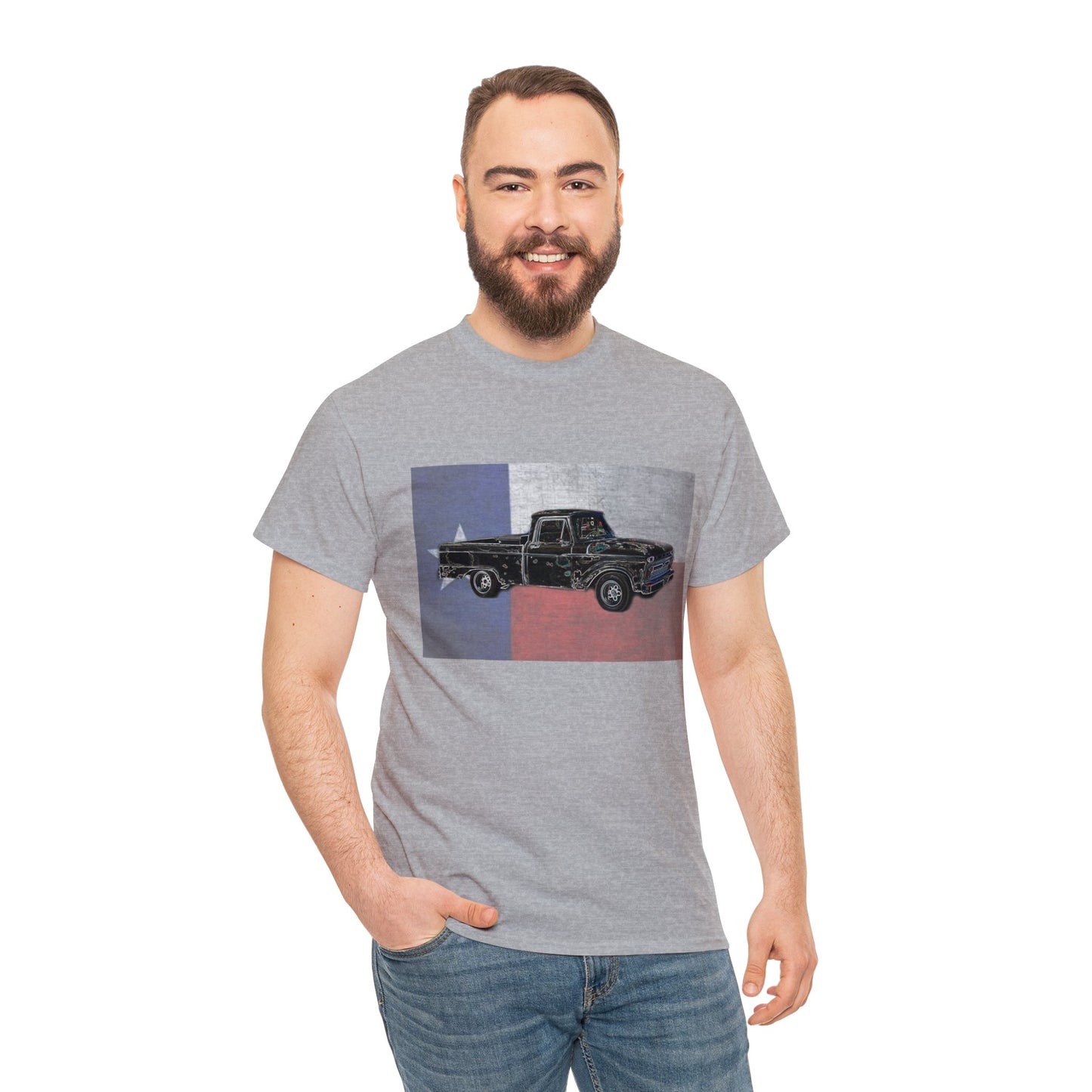 Vintage Texas Flag Pickup Truck Heavy Cotton Tee