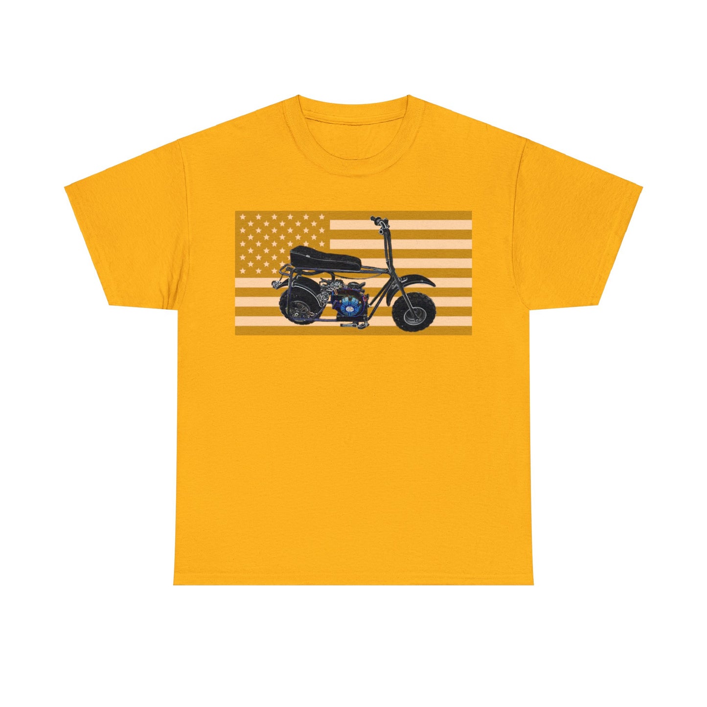 American Flag Vintage Mini Bike, Moped, Mini Motorcycle, Scooter Heavy Cotton Tee
