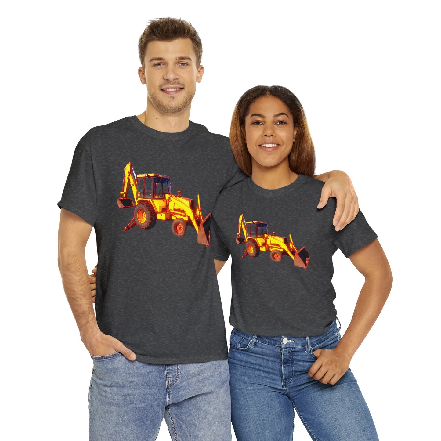 Back Hoe, Tractor, Bulldozer, Excavator, Construction, Under Construction Heavy Cotton Tee