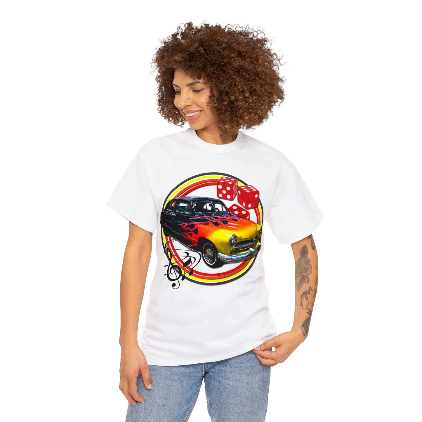Mercury Eight 1949 Rockabilly Flame Hot Rod Car Heavy Cotton Tee