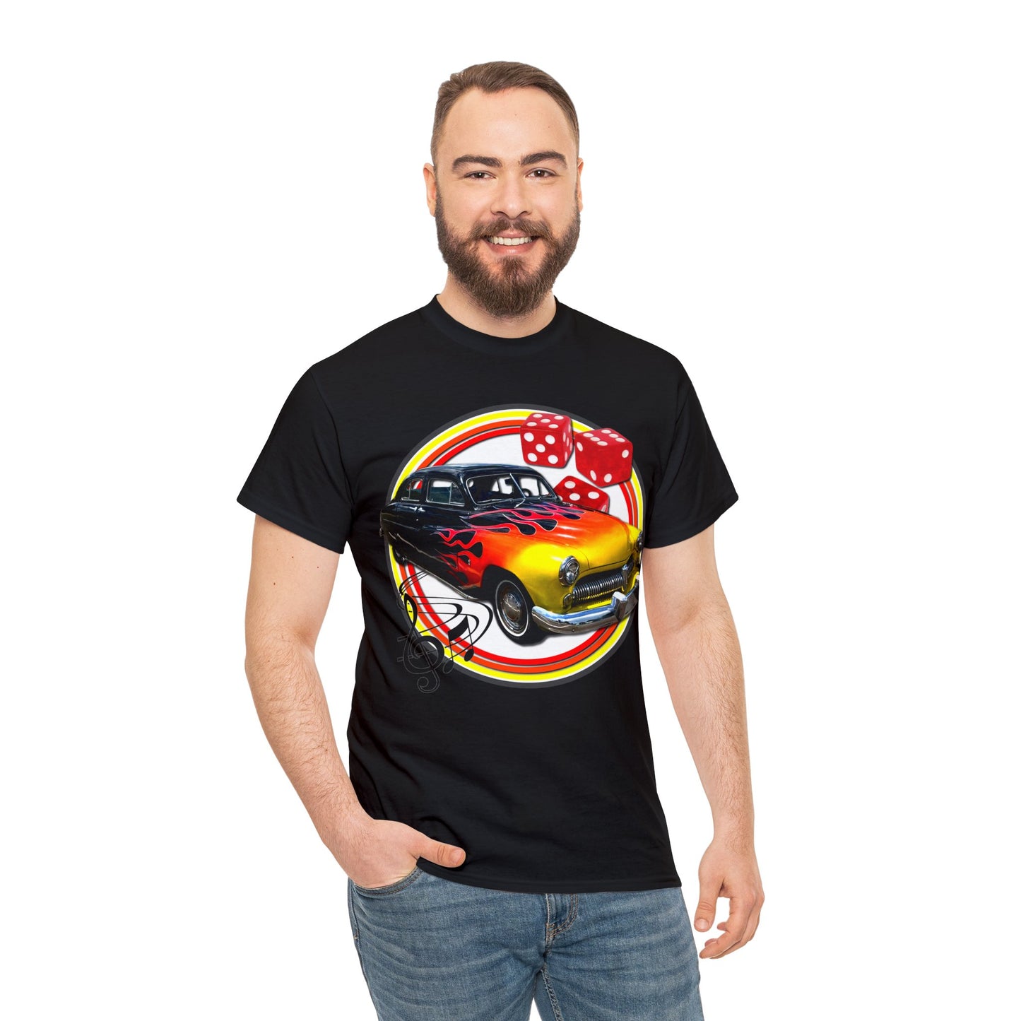 Mercury Eight 1949 Rockabilly Flame Hot Rod Car Heavy Cotton Tee