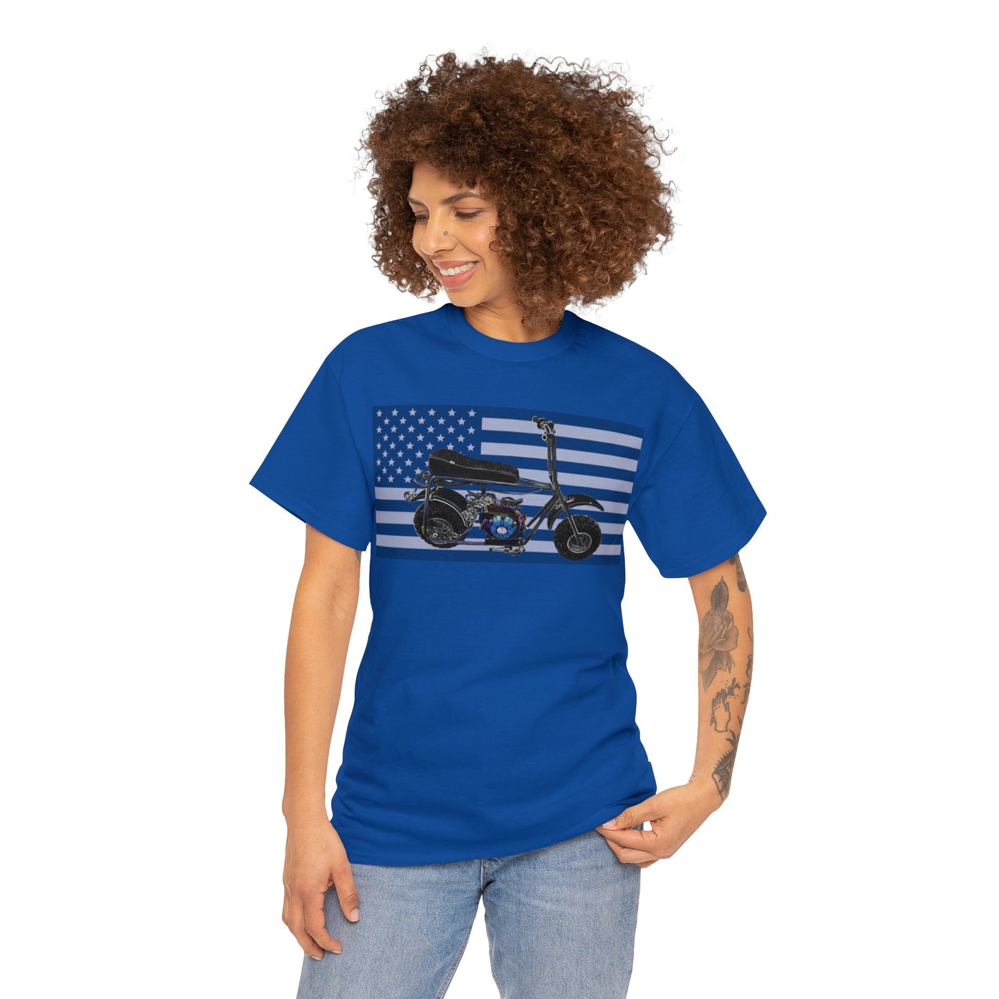 American Flag Vintage Mini Bike, Moped, Mini Motorcycle, Scooter Heavy Cotton Tee